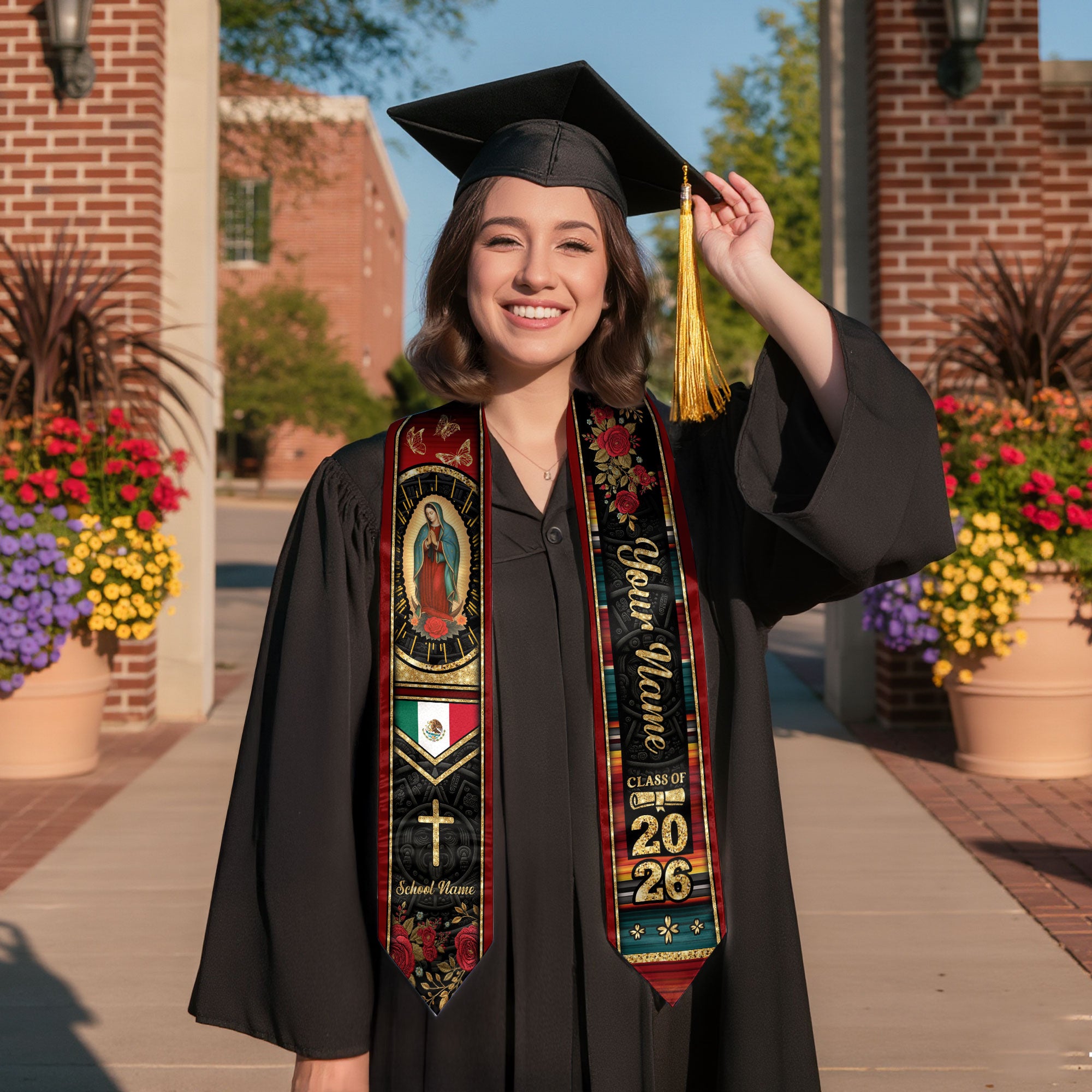 Customized Graduation Stole Mexico, Mexican Flag Style Graduation Sash for the Class of 2026
