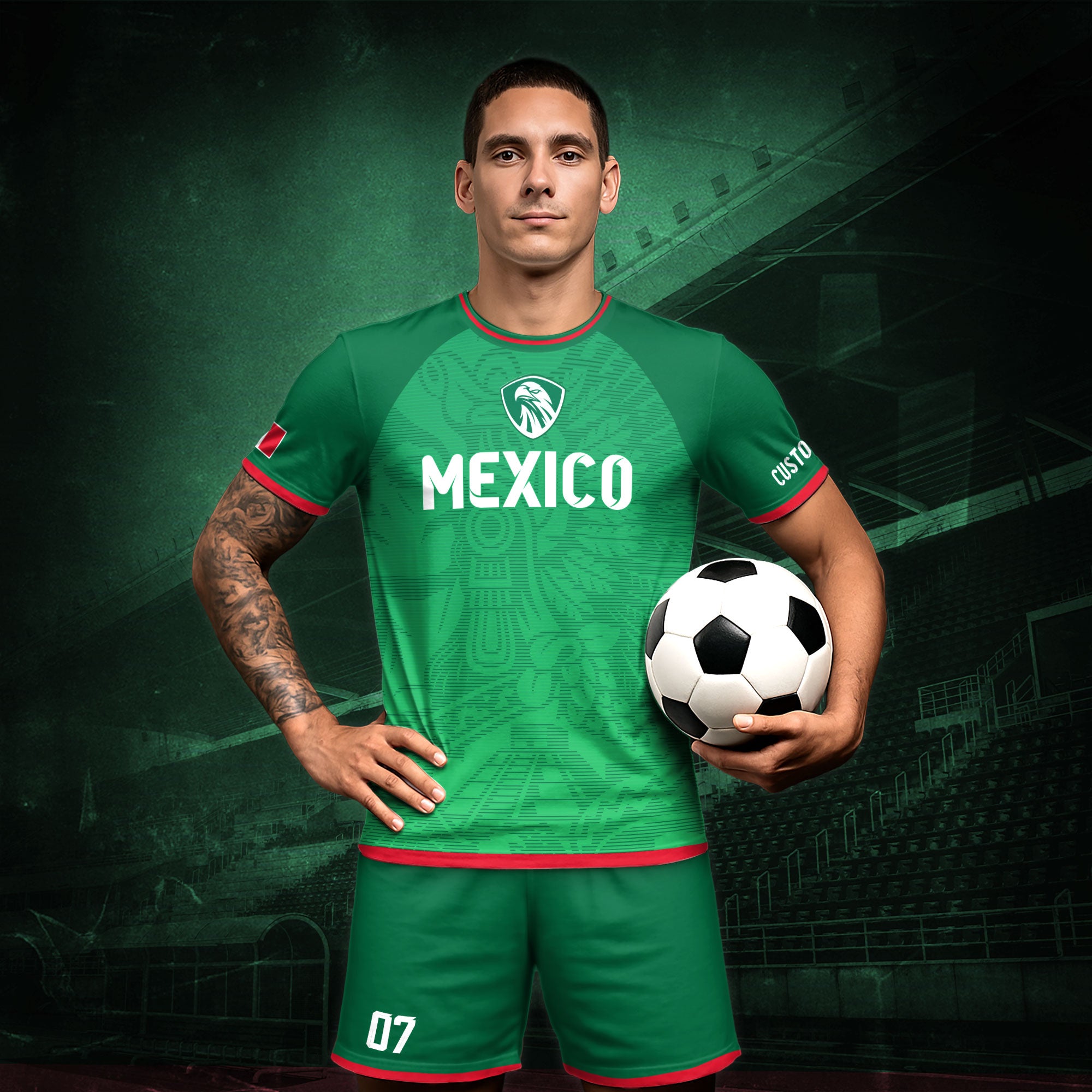 Custom Mexico Green Aztec Pattern Crest Design Soccer Jersey
