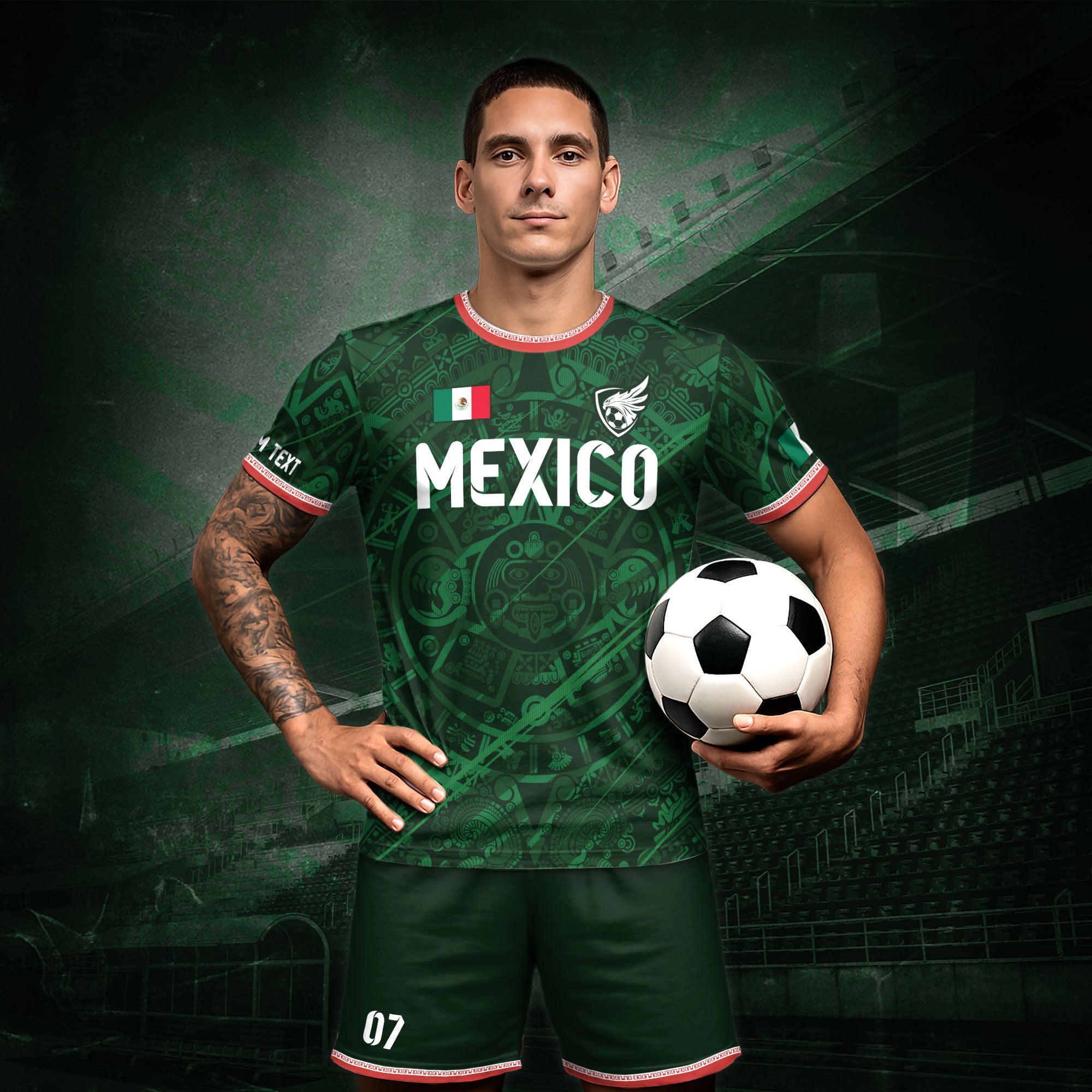 Custom Soccer Jersey Mexico Green Aztec Calendar Design