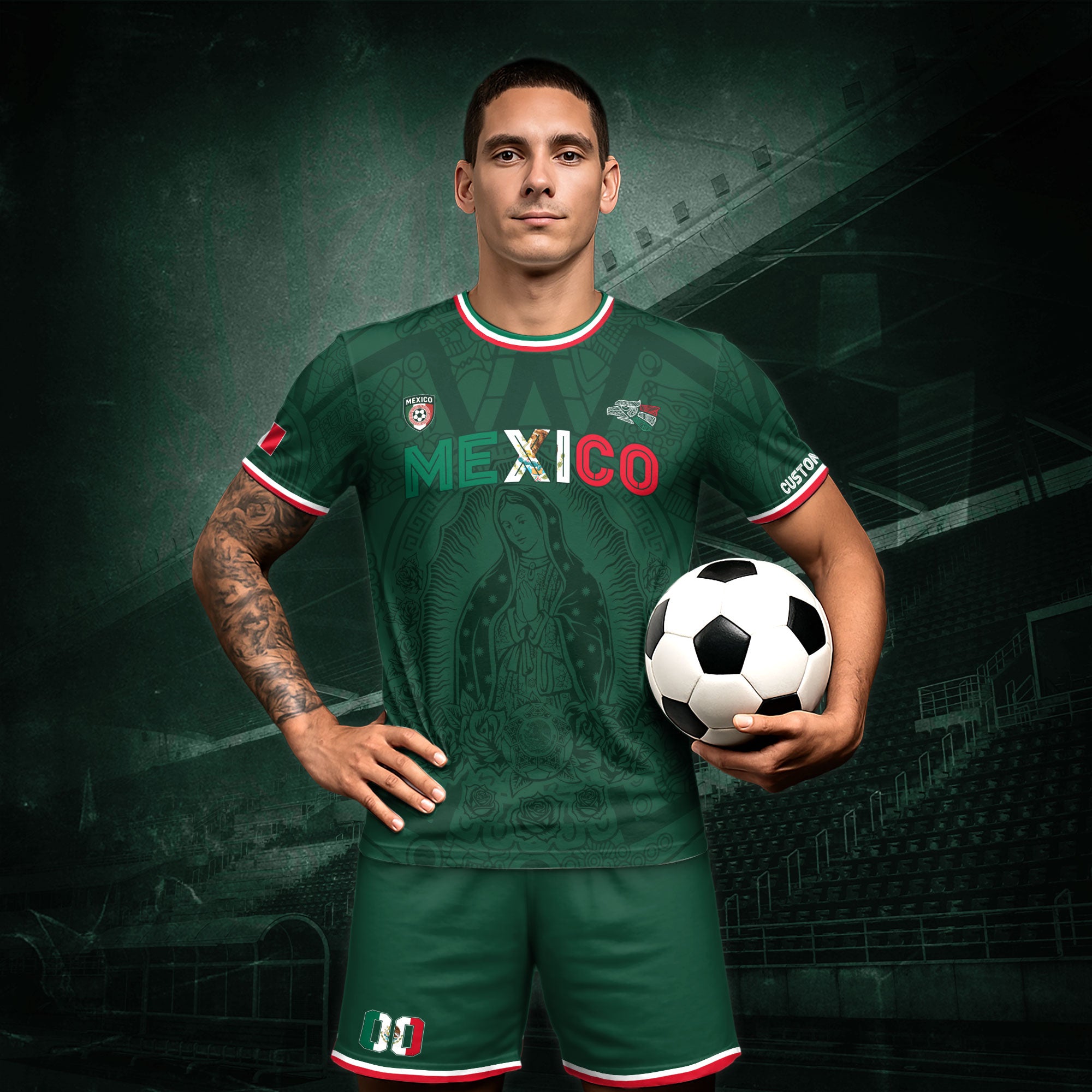 Mexico Custom Green Jersey with Virgin of Guadalupe Soccer Jersey