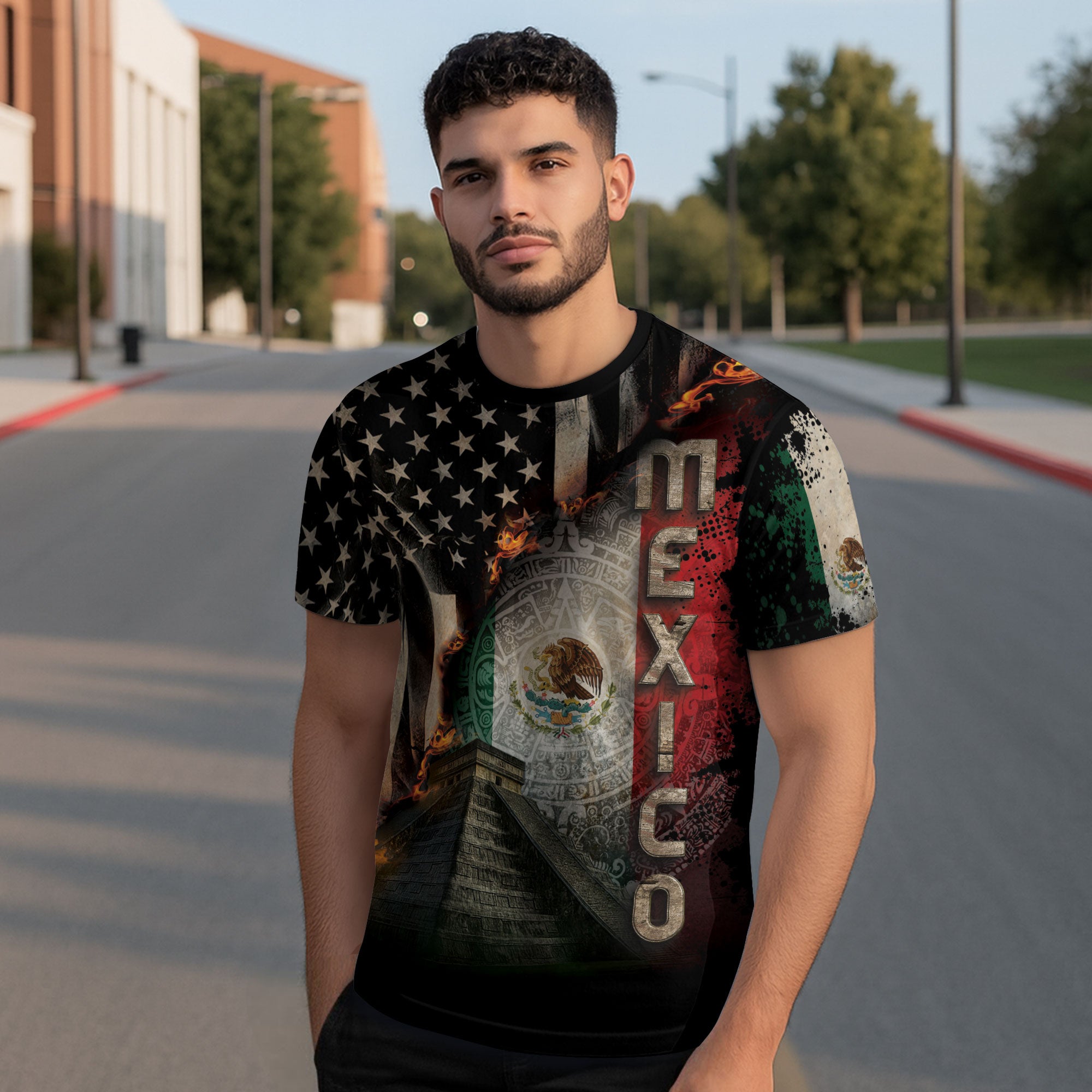 Mexico USA Flag Pyramid Heritage Pride Warrior Spirit Shirt