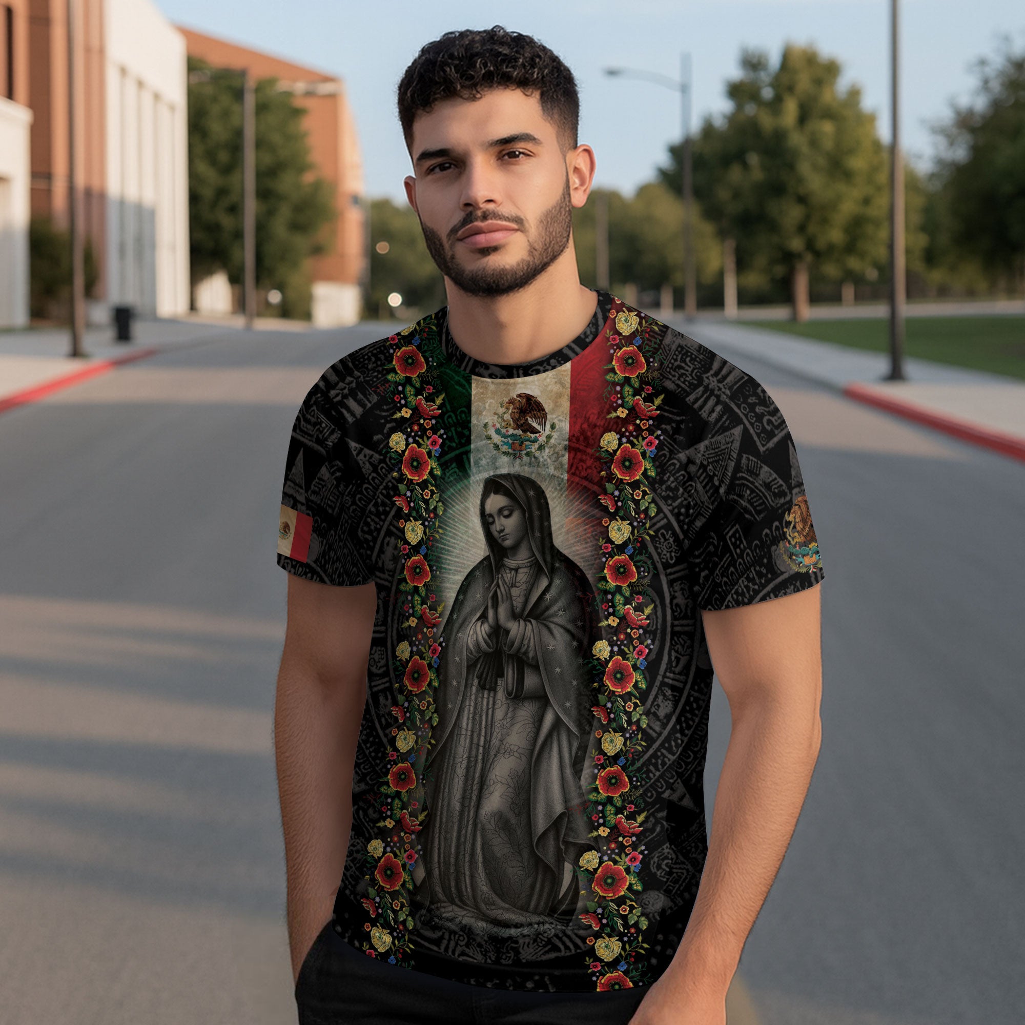 Mexico Flag Guadalupe Aztec Floral Heritage Legacy Pride Shirt