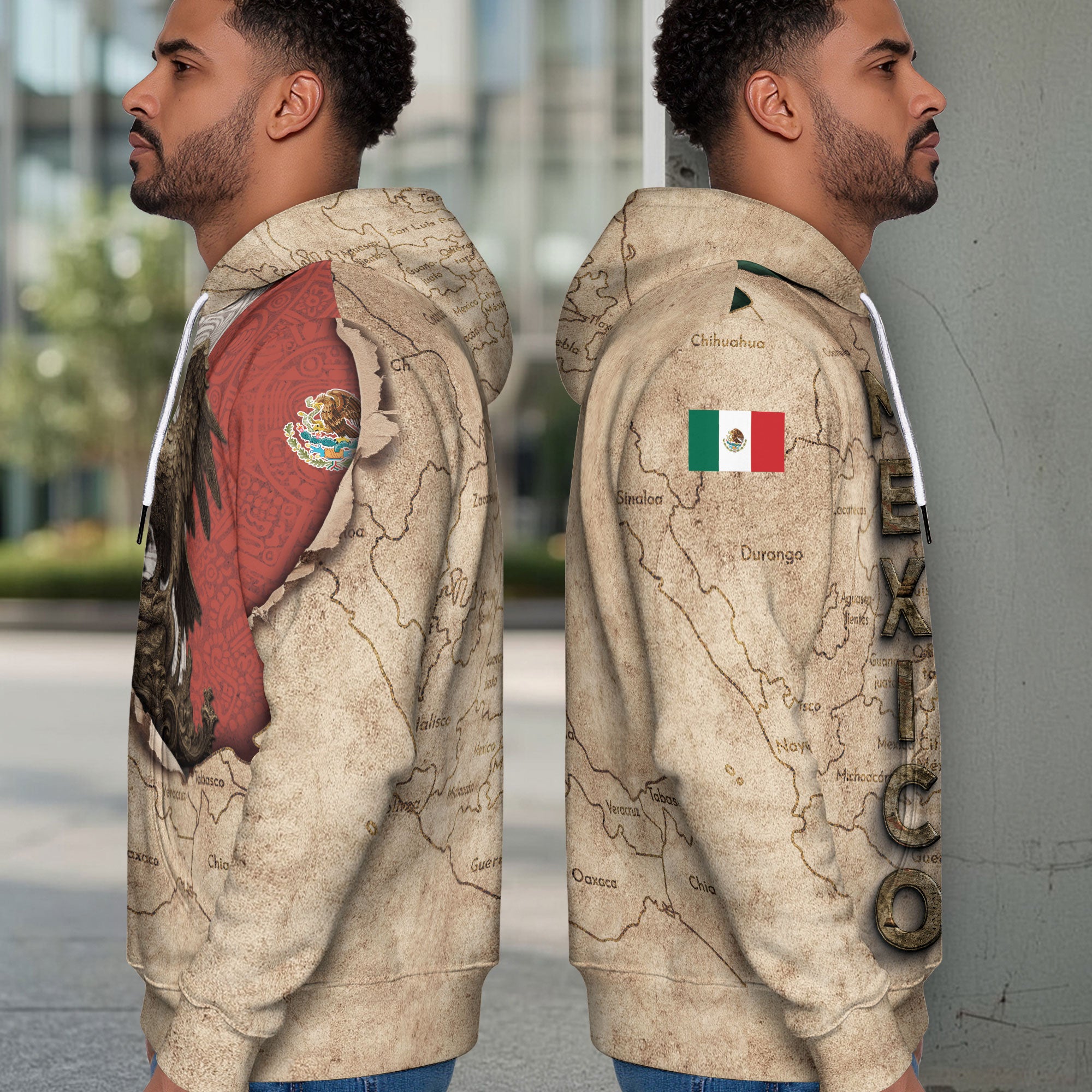 Mexico Vintage Map Flag Eagle Heritage Legacy Pride Culture Hoodie