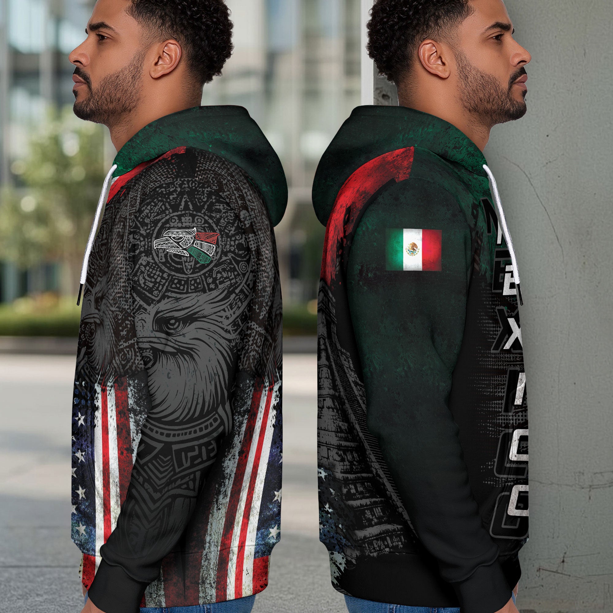 Mexico USA Flag Eagle Aztec Heritage Pride Unity Legacy Hoodie