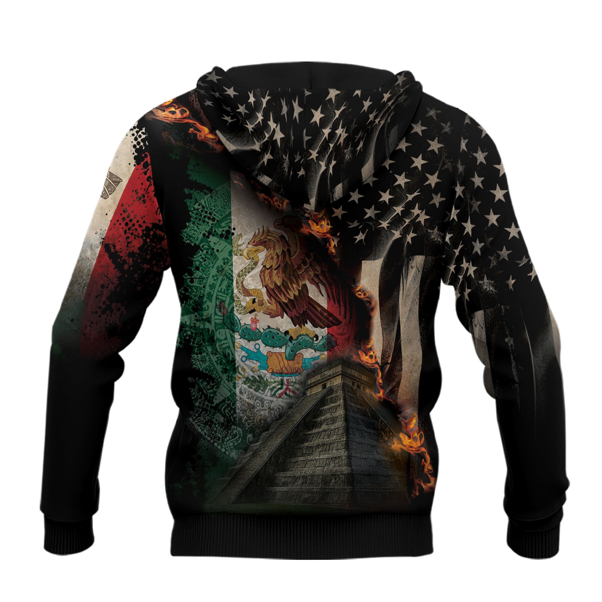 Mexico USA Flag Aztec Pyramid Heritage Unity Warrior Hoodie