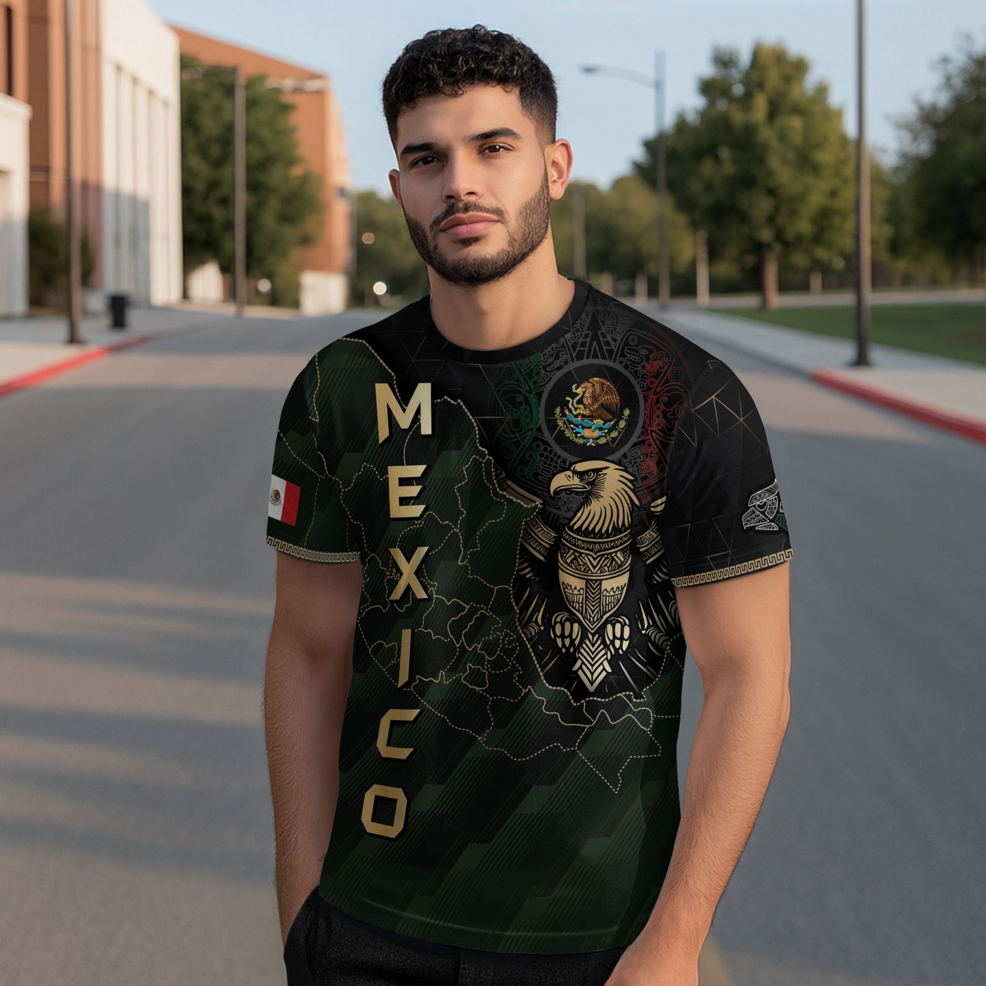 Mexico Black Gold Eagle Aztec Map Heritage Pride Warrior Shirt