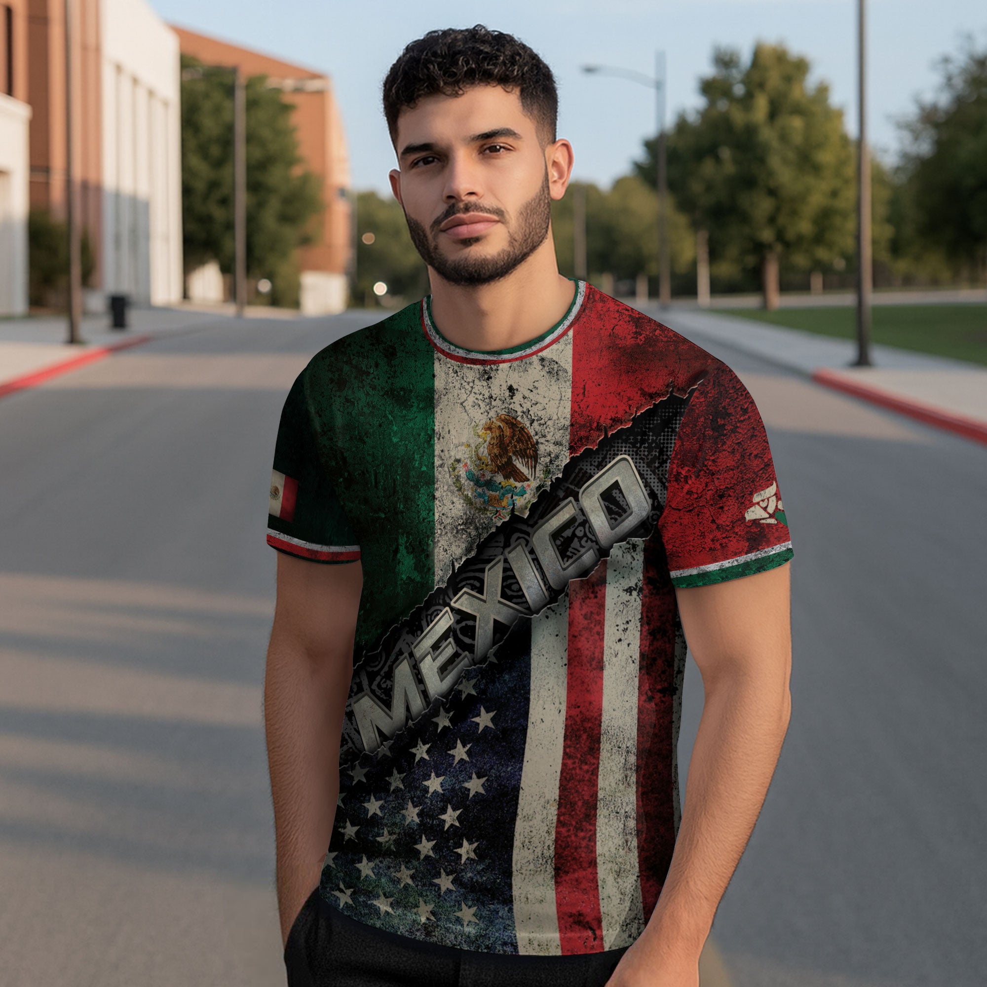 Mexico USA Flag Eagle Aztec Pyramid Vintage Heritage Unity Pride Shirt