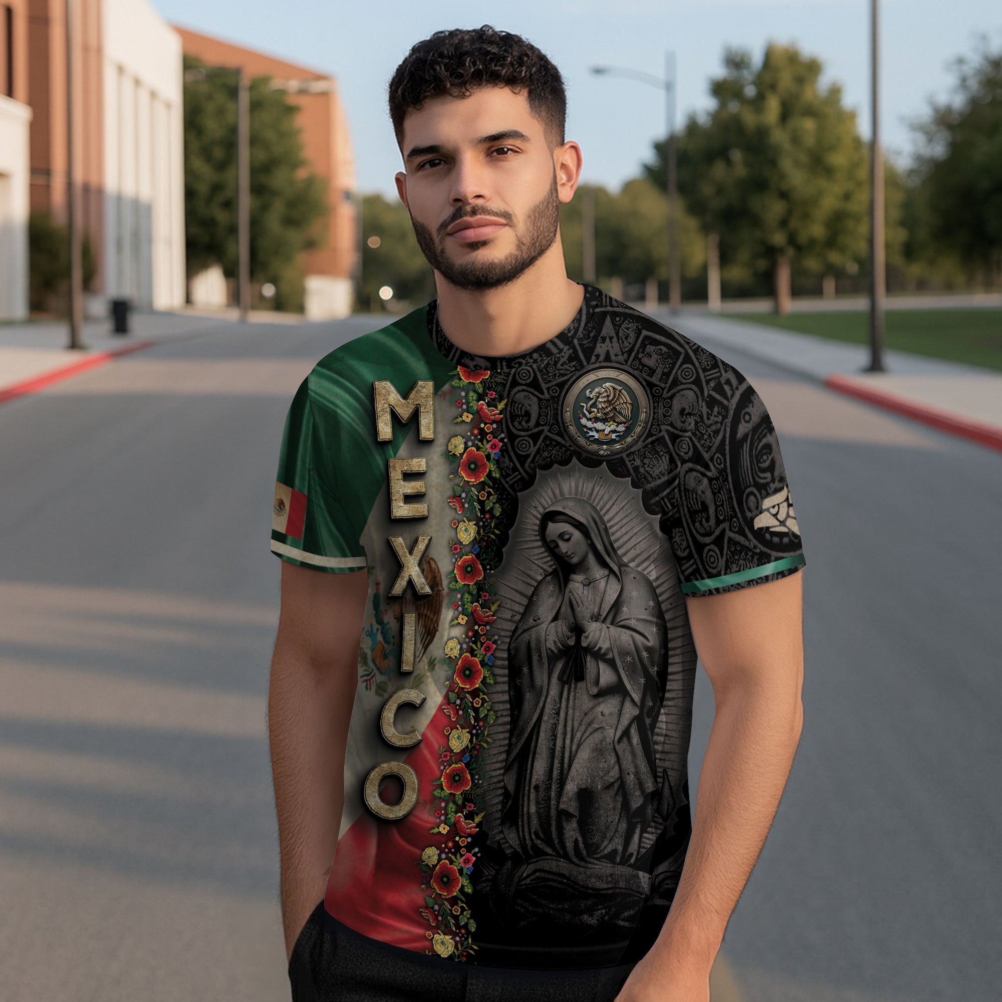 Mexico Flag Guadalupe Aztec Floral Heritage Legacy National Pride Shirt