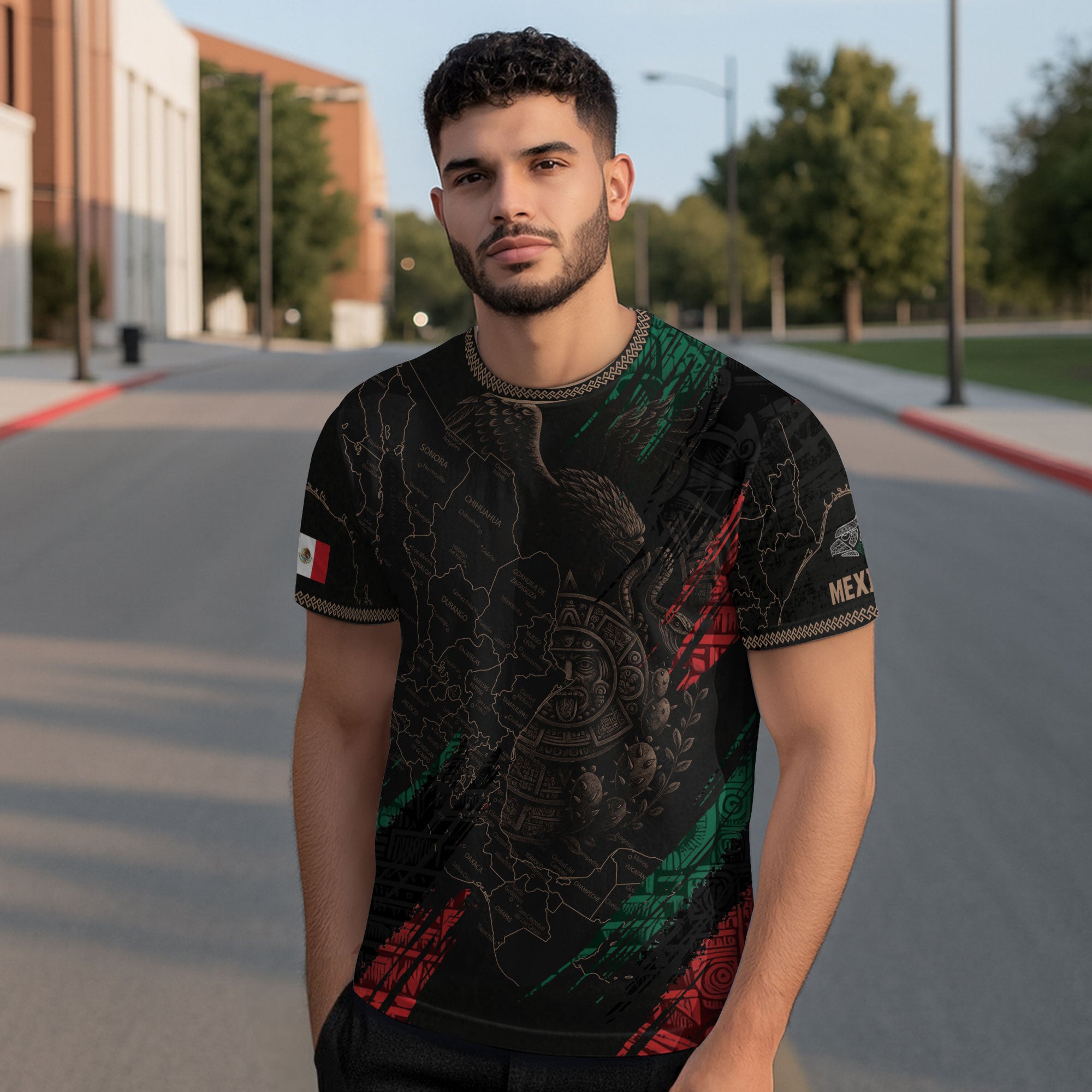 Aztec Eagle Mexico Map Heritage Pride Black Warrior Shirt