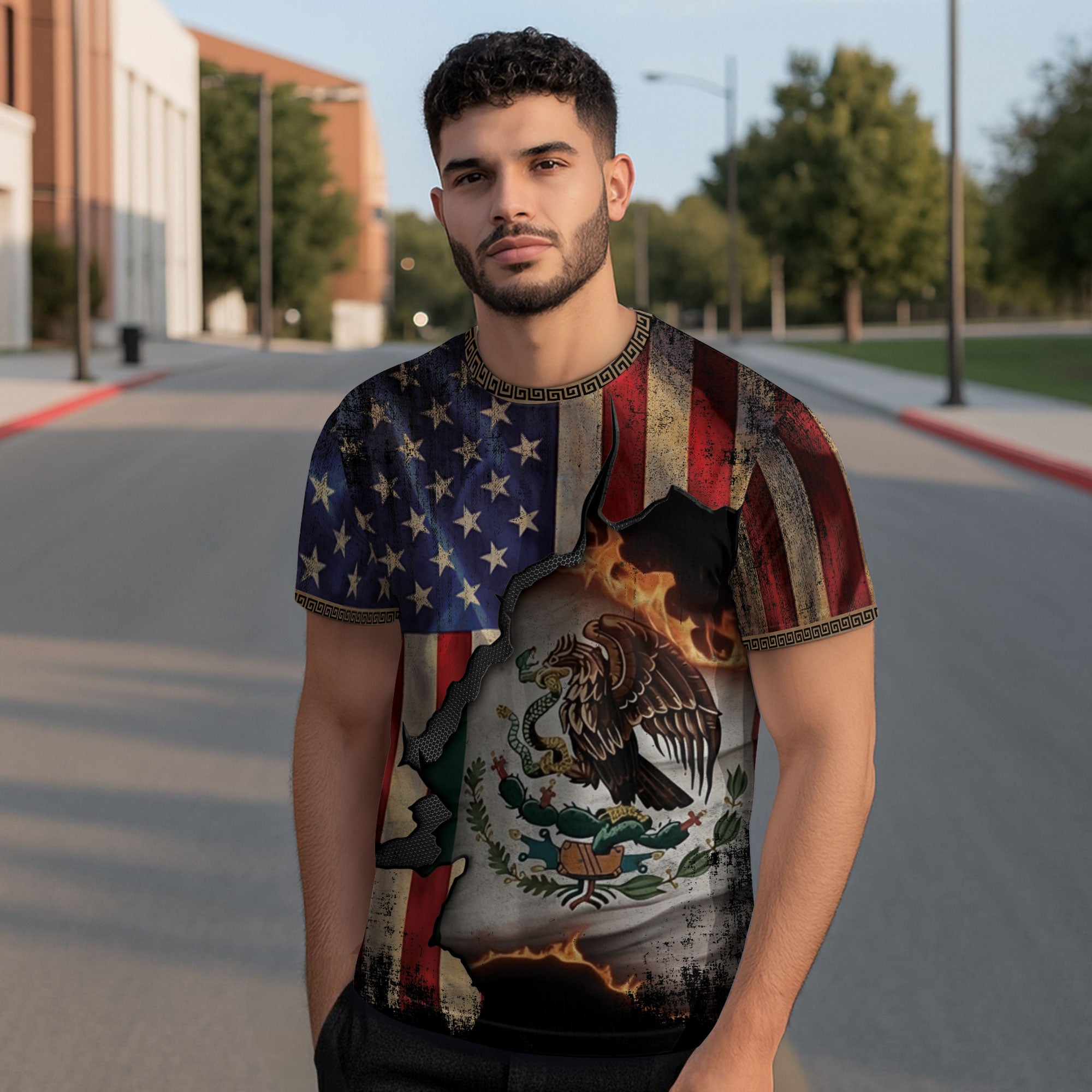 Mexico and USA Flag Burned Fusion Heritage Pride Shirt