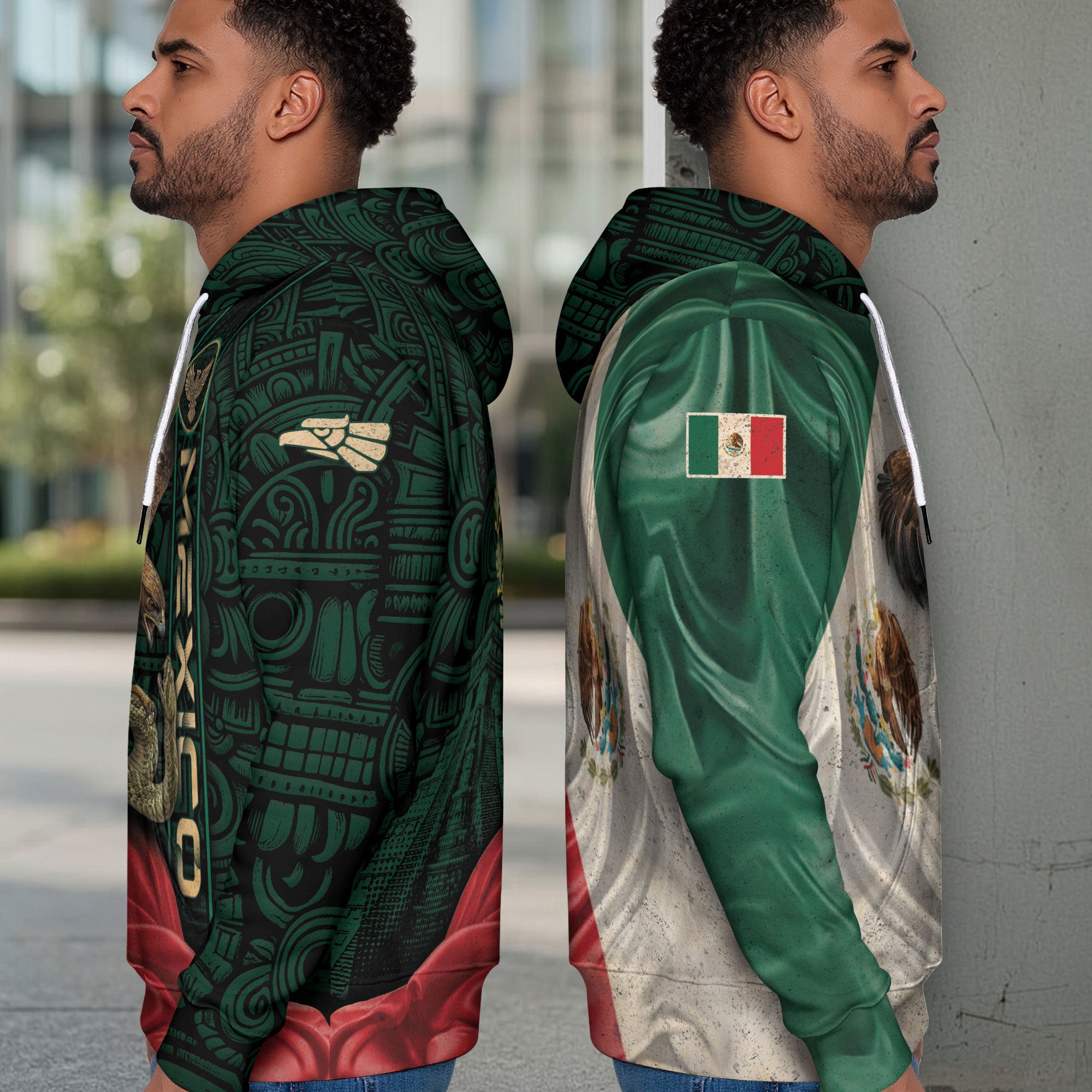 Mexico Flag Eagle Serpent Aztec Pattern Heritage National Pride Hoodie