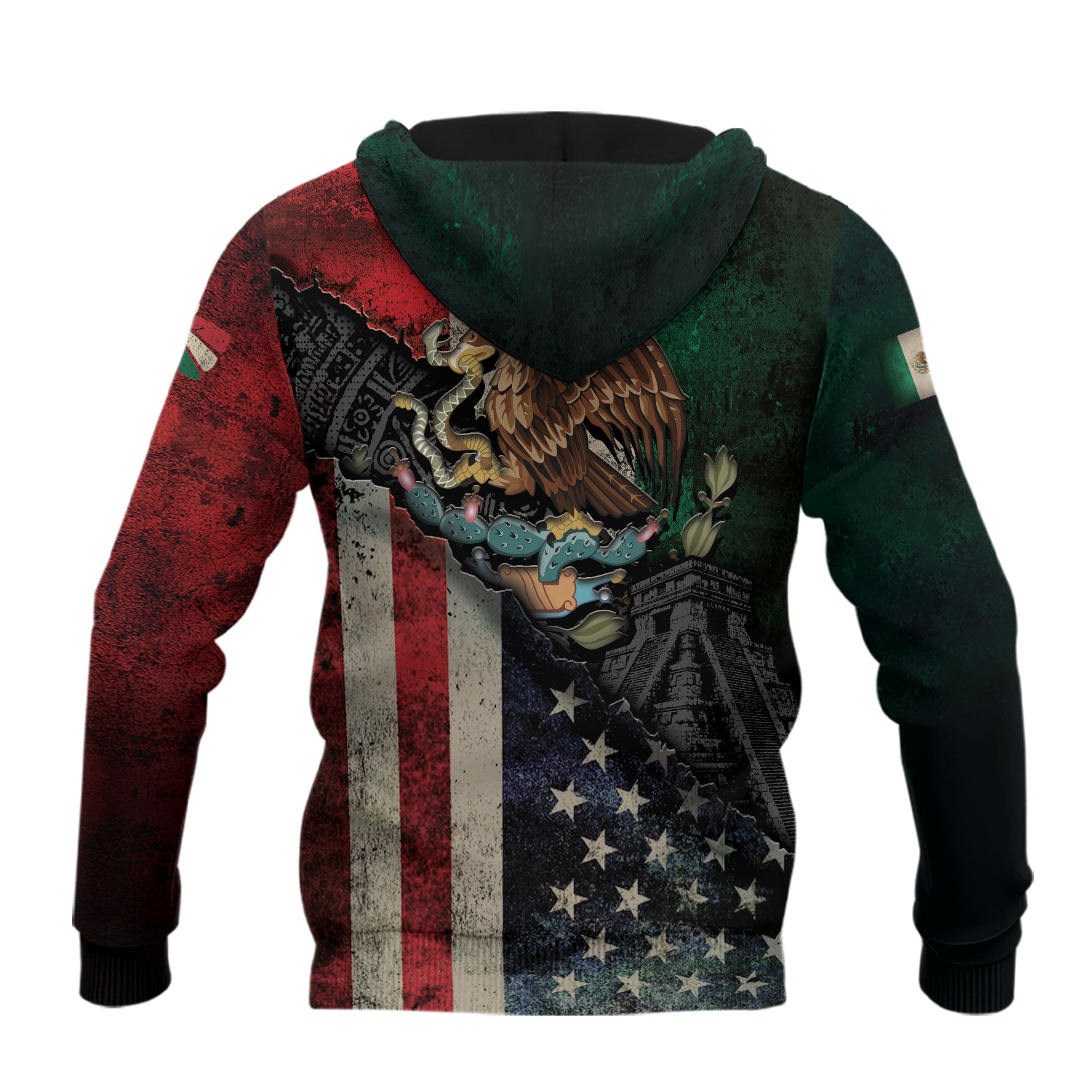 Mexico USA Flag Eagle Aztec Pattern Vintage Heritage Unity Pride Hoodie