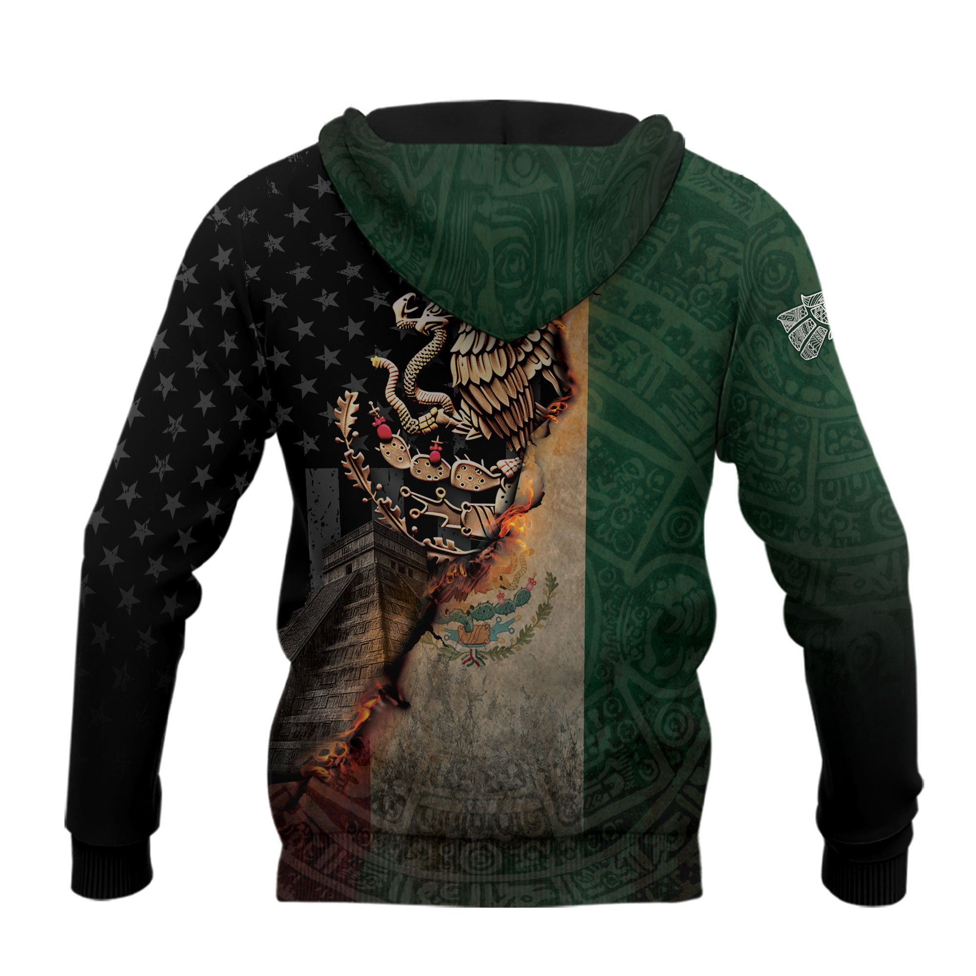 Mexico Flag Golden Eagle Fire Aztec Pyramid Heritage Power Warrior Hoodie