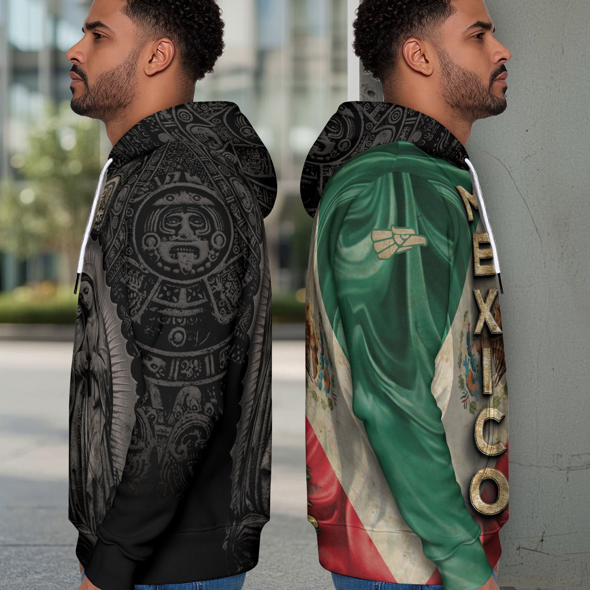 Mexico Flag Guadalupe Aztec Floral Heritage Legacy Cultural Pride Hoodie
