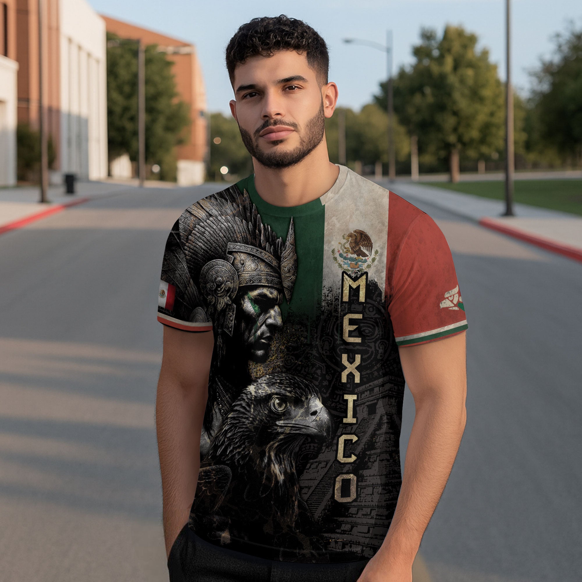 Aztec Warrior and Eagle Mexico Flag Heritage Pride Shirt