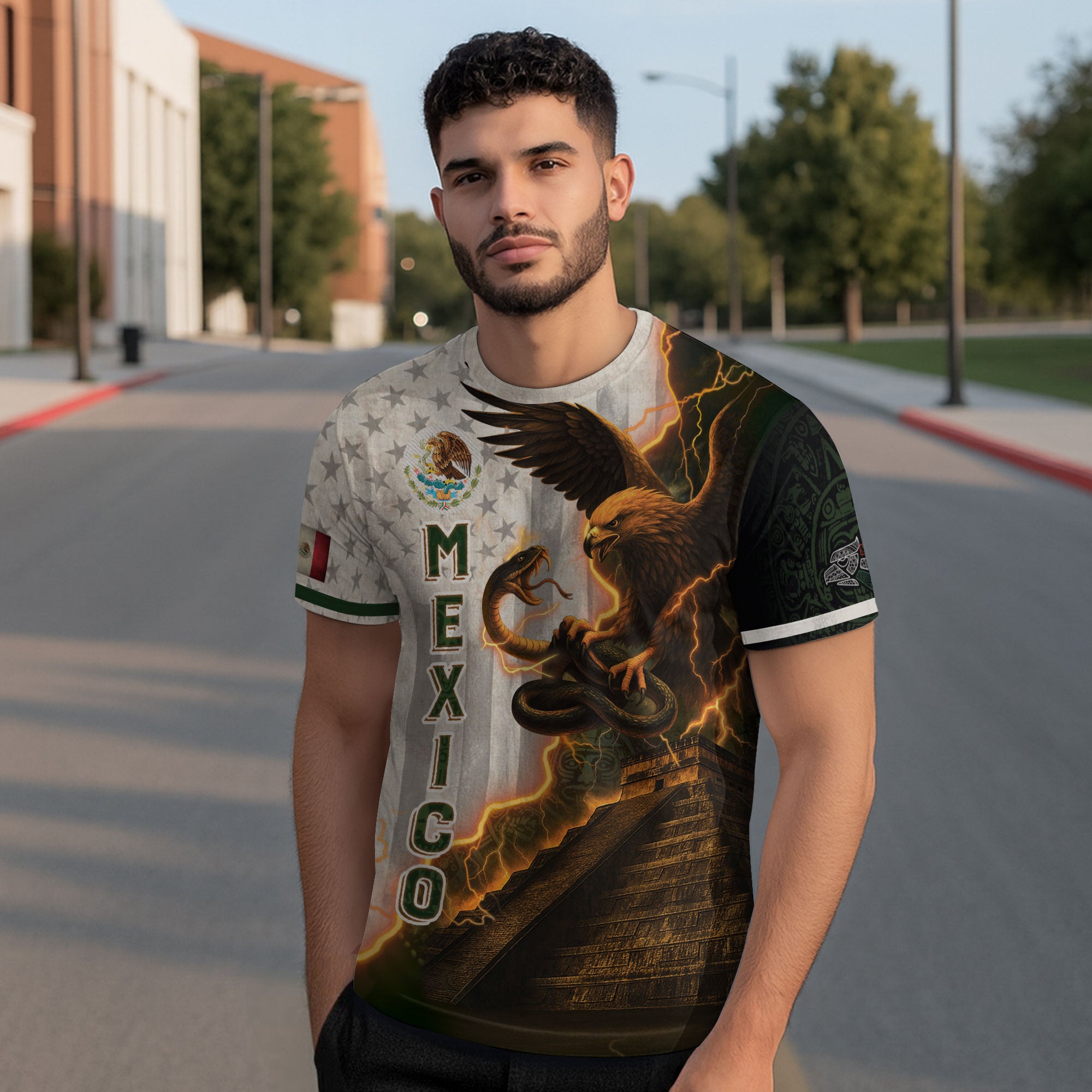 Mexican Eagle Lightning Aztec Pyramid Heritage Pride Shirt