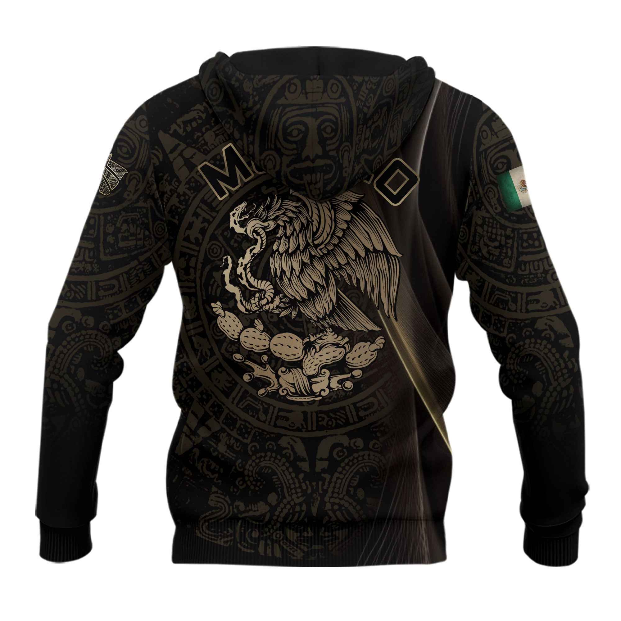Mexico Black Gold Eagle Claw Aztec Pattern Heritage Warrior Pride Power Hoodie