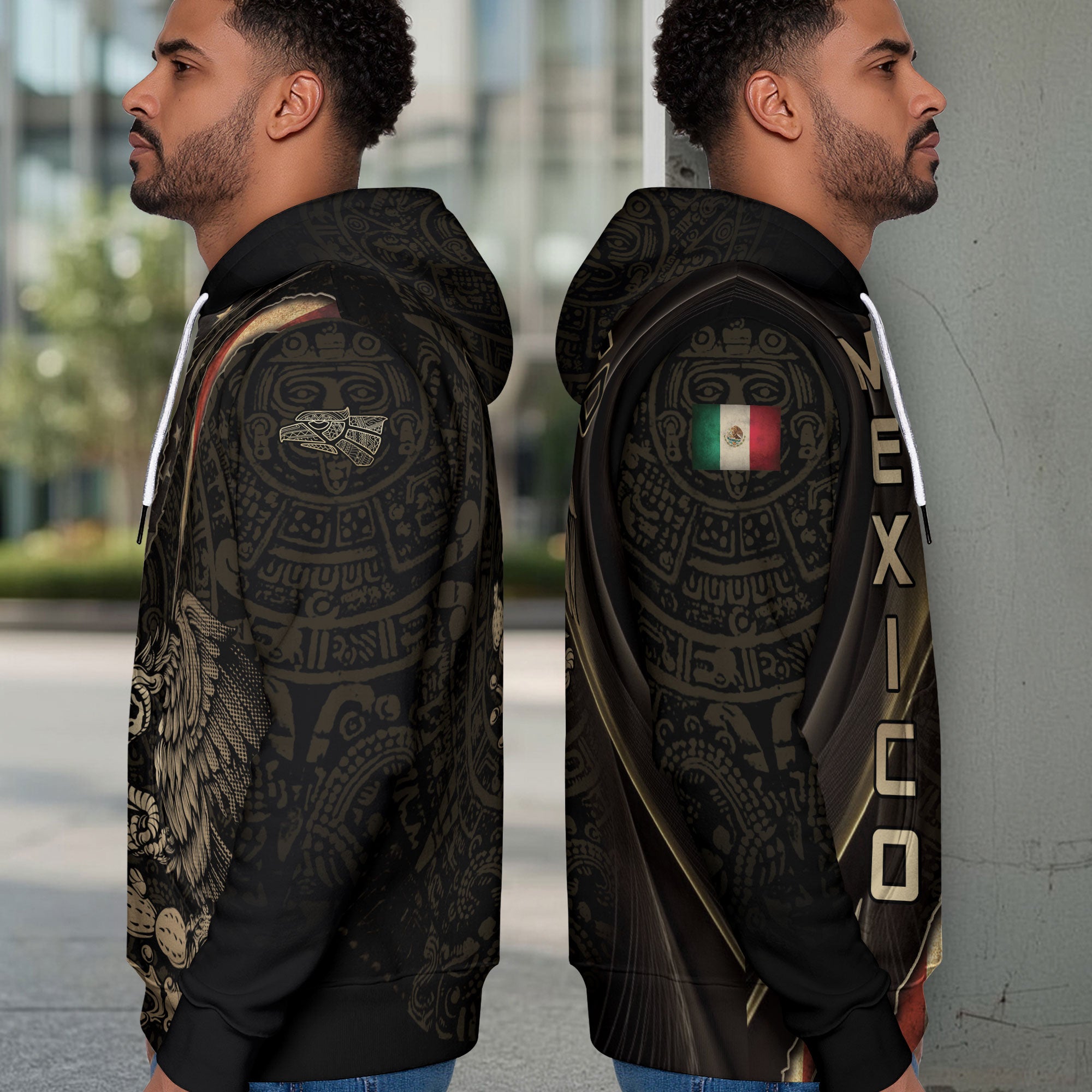 Mexico Black Gold Eagle Claw Aztec Pattern Heritage Warrior Pride Power Hoodie