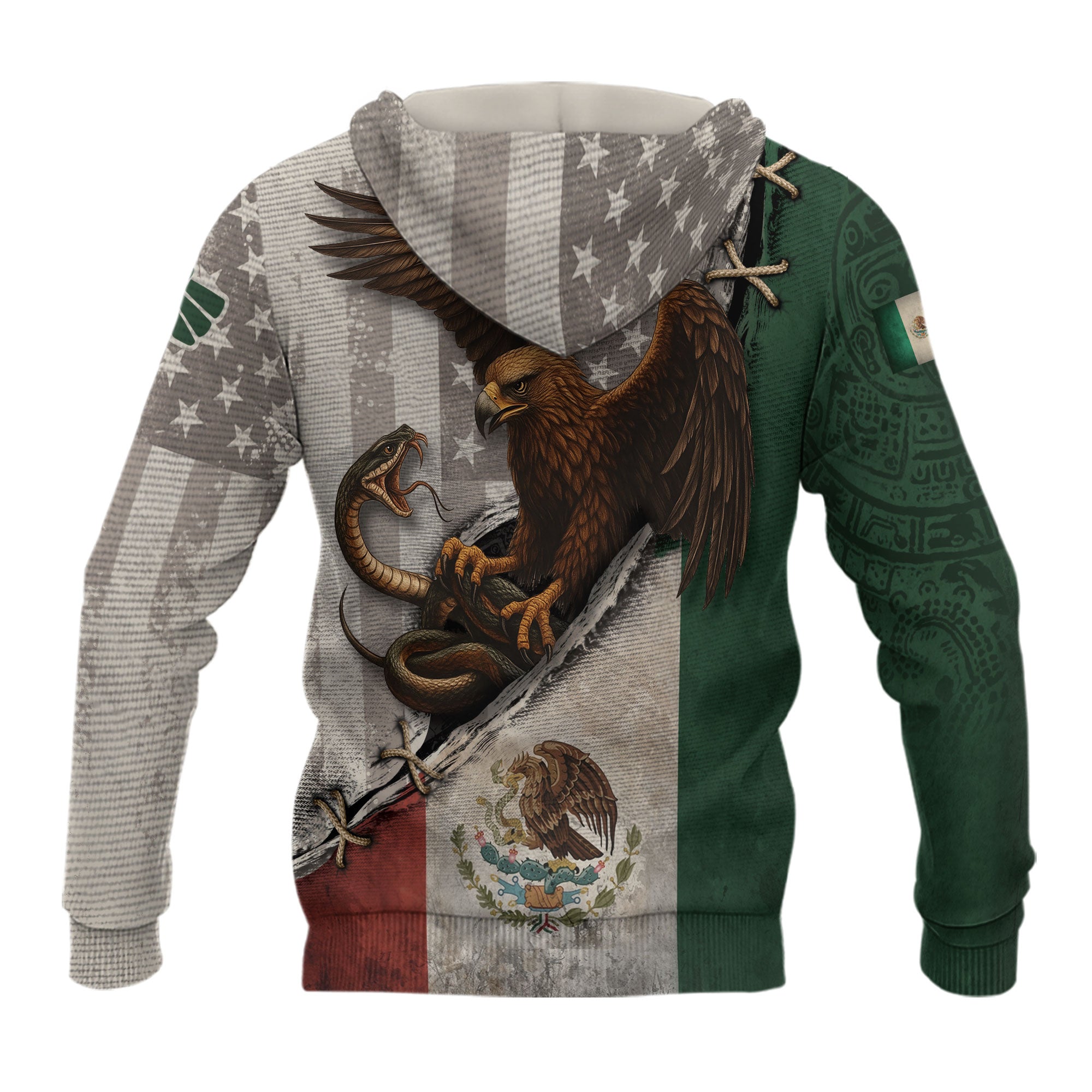 Mexico Flag Eagle Serpent Aztec Pattern Heritage Power Warrior Pride Hoodie