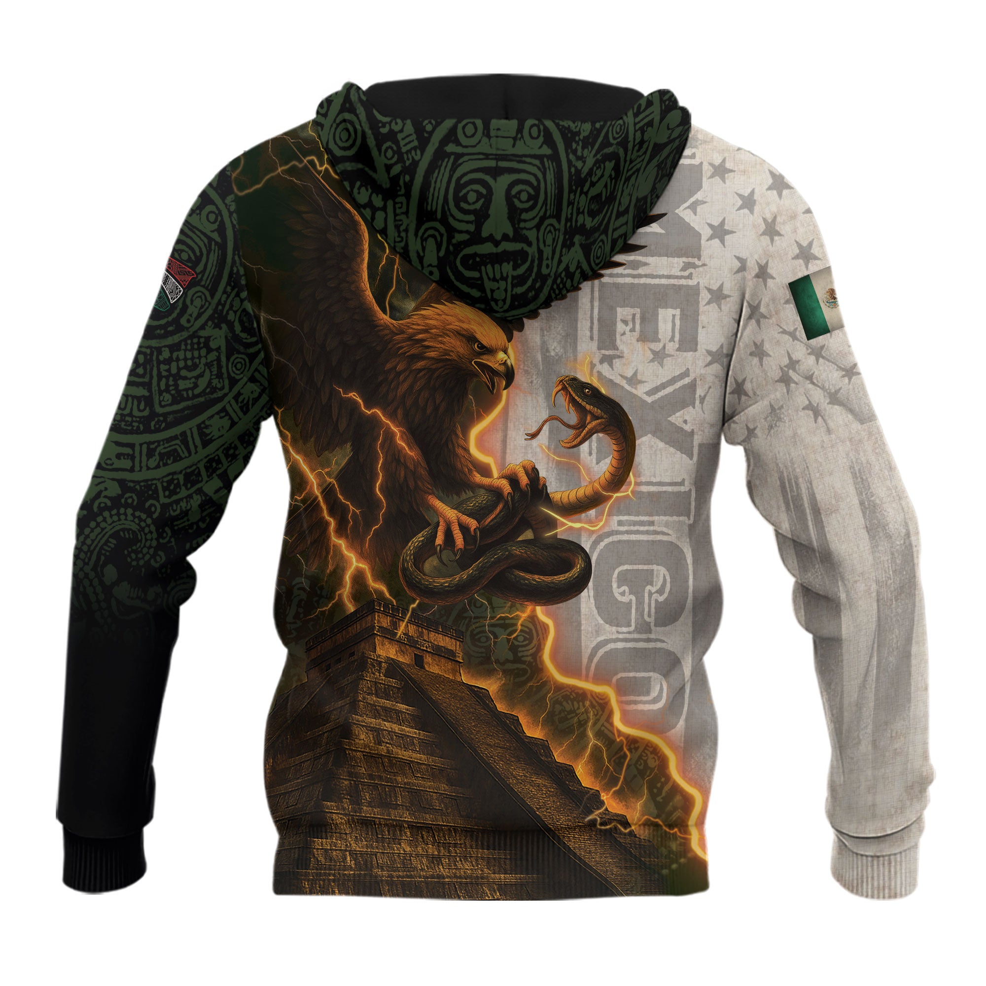 Mexico Flag Eagle Serpent Lightning Aztec Pyramid Heritage Power Pride Hoodie