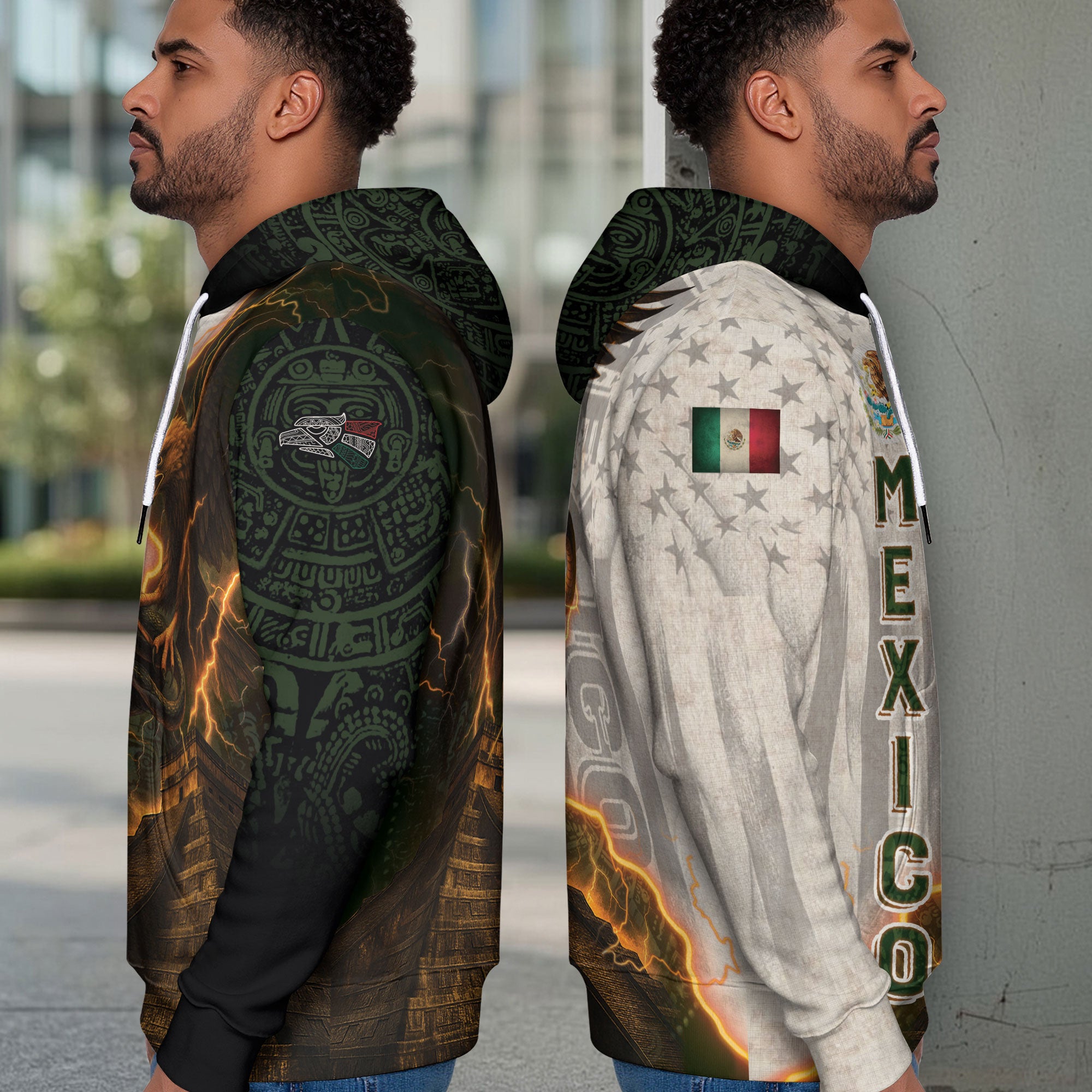 Mexico Flag Eagle Serpent Lightning Aztec Pyramid Heritage Power Pride Hoodie