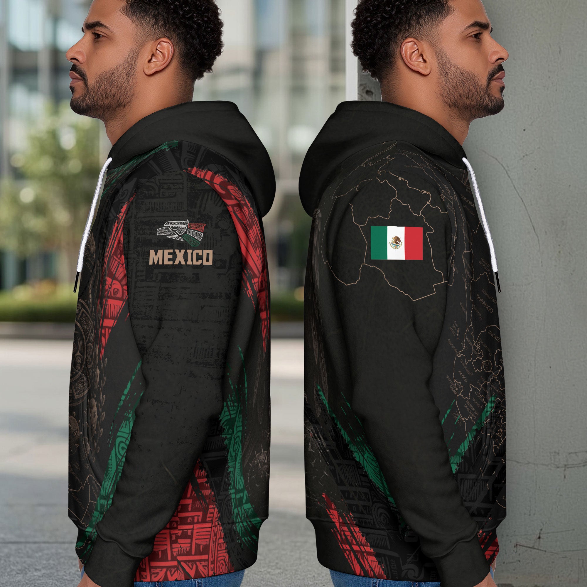 Mexico Map Aztec Sunstone Heritage Flag Legacy Cultural Warrior Pride Hoodie