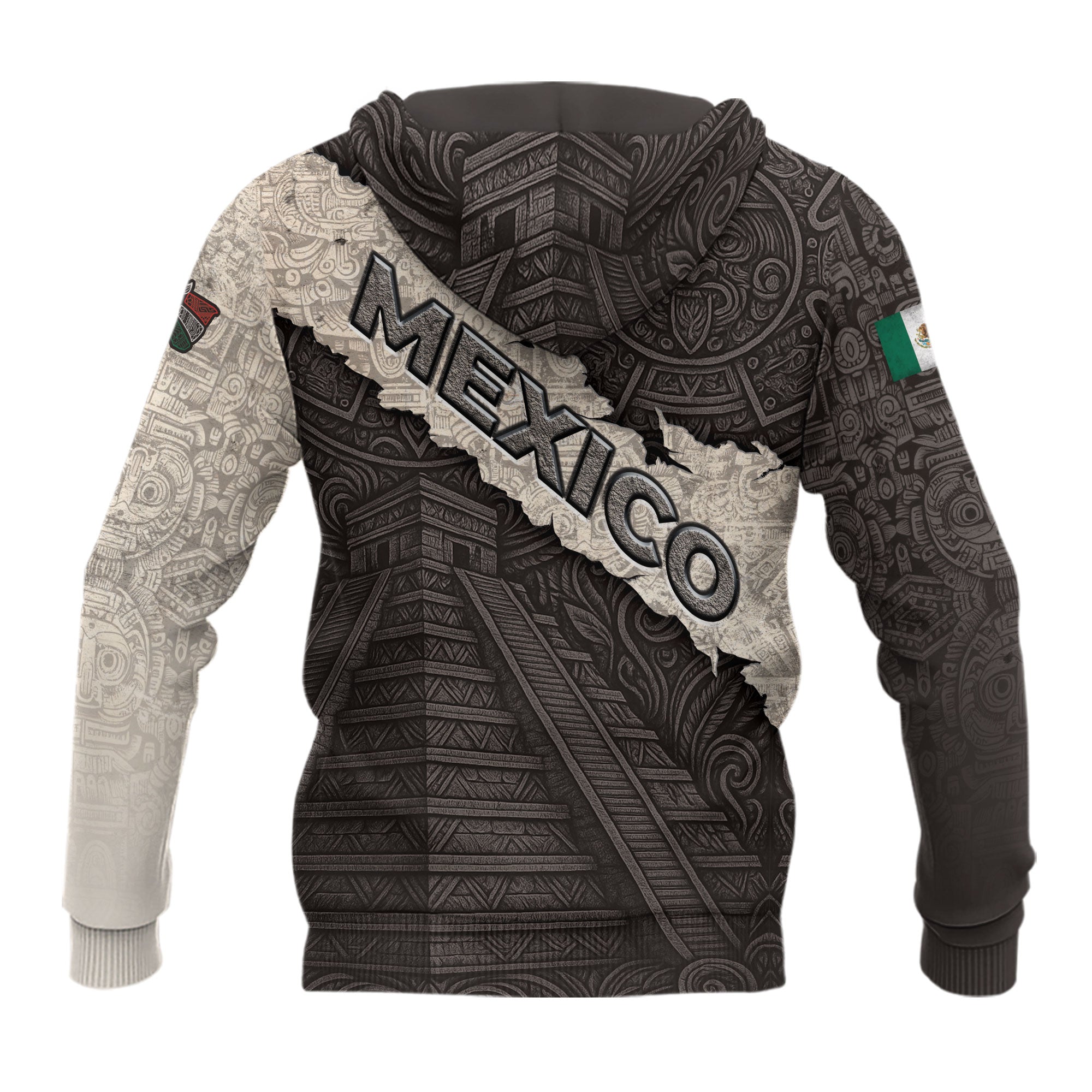 Mexico Aztec Pyramid Eagle Serpent Heritage Stone Pattern Warrior Pride Hoodie