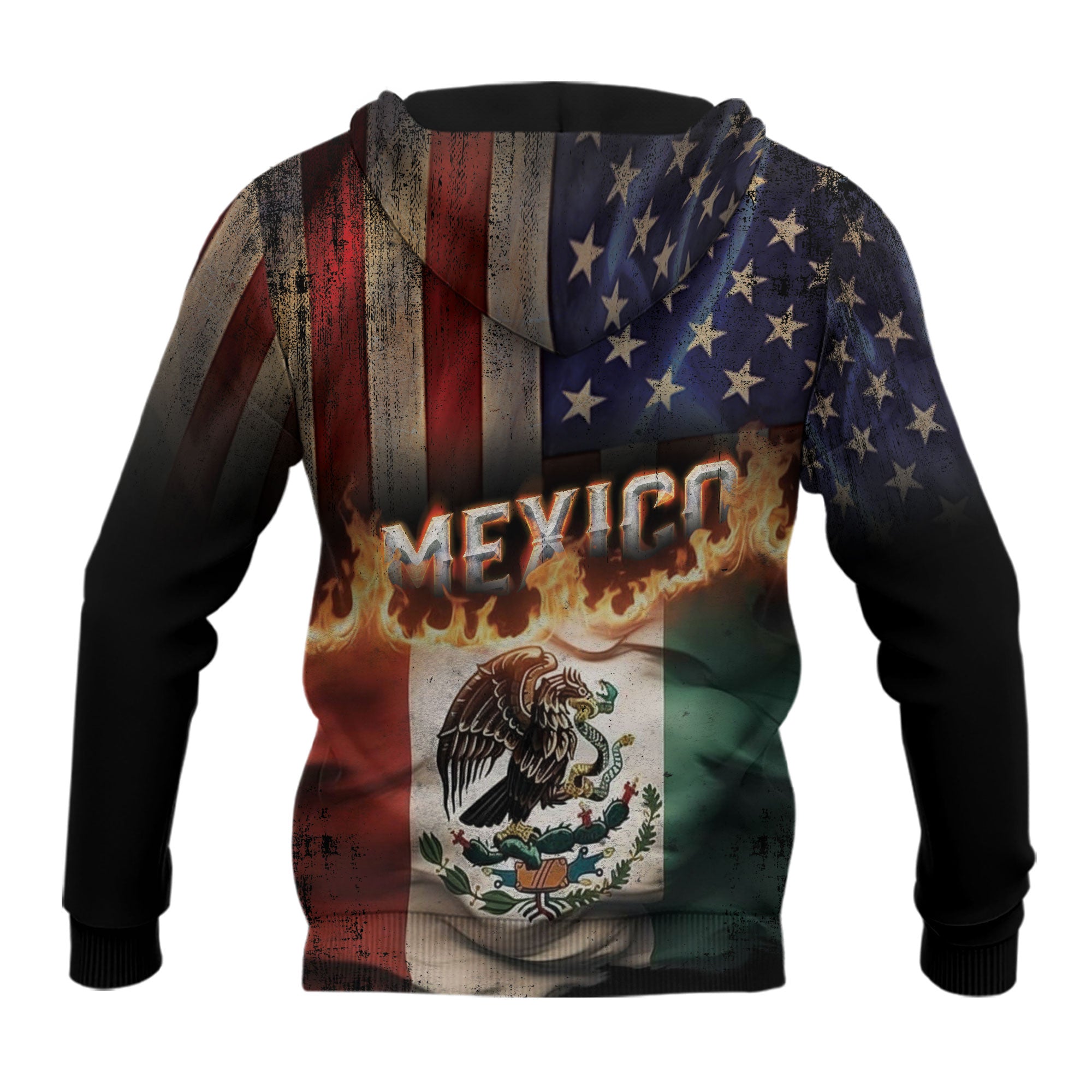 Mexico USA Flag Eagle Heritage Burn Through Pride Unity Warrior Hoodie
