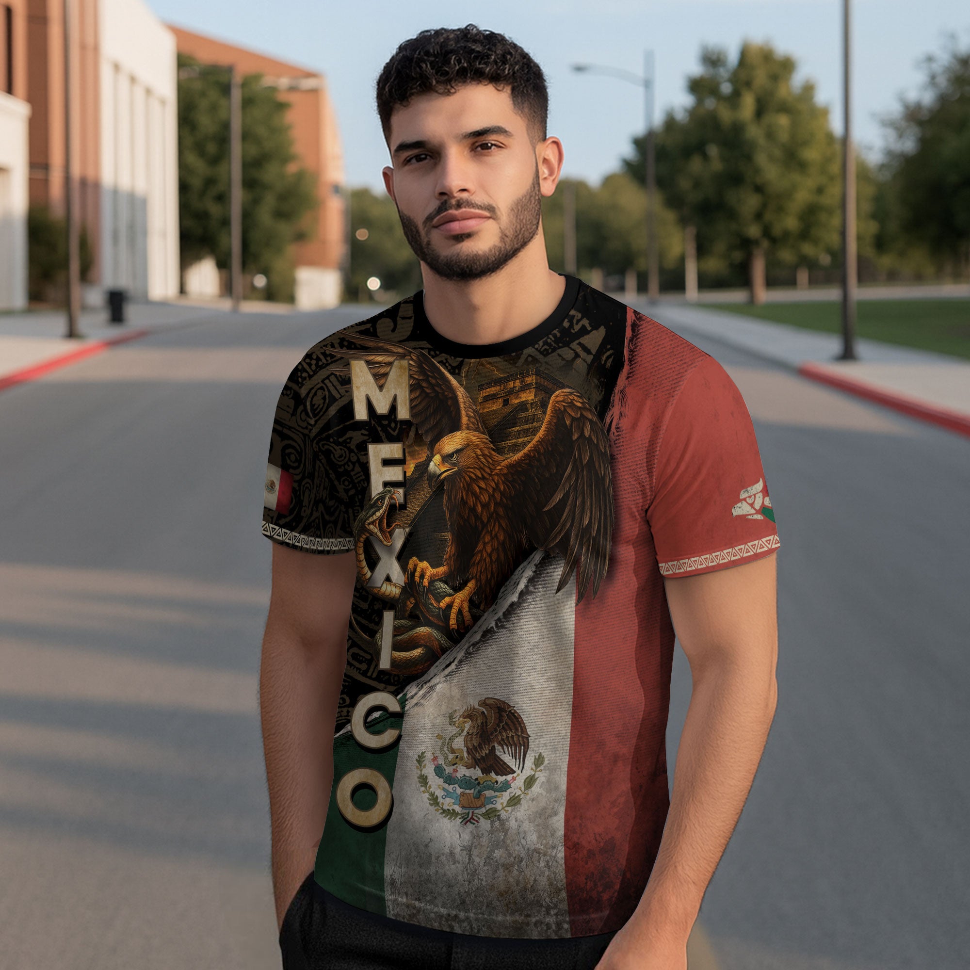 Mexico Flag Eagle Serpent Aztec Pattern Heritage Pride Warrior Legacy Shirt
