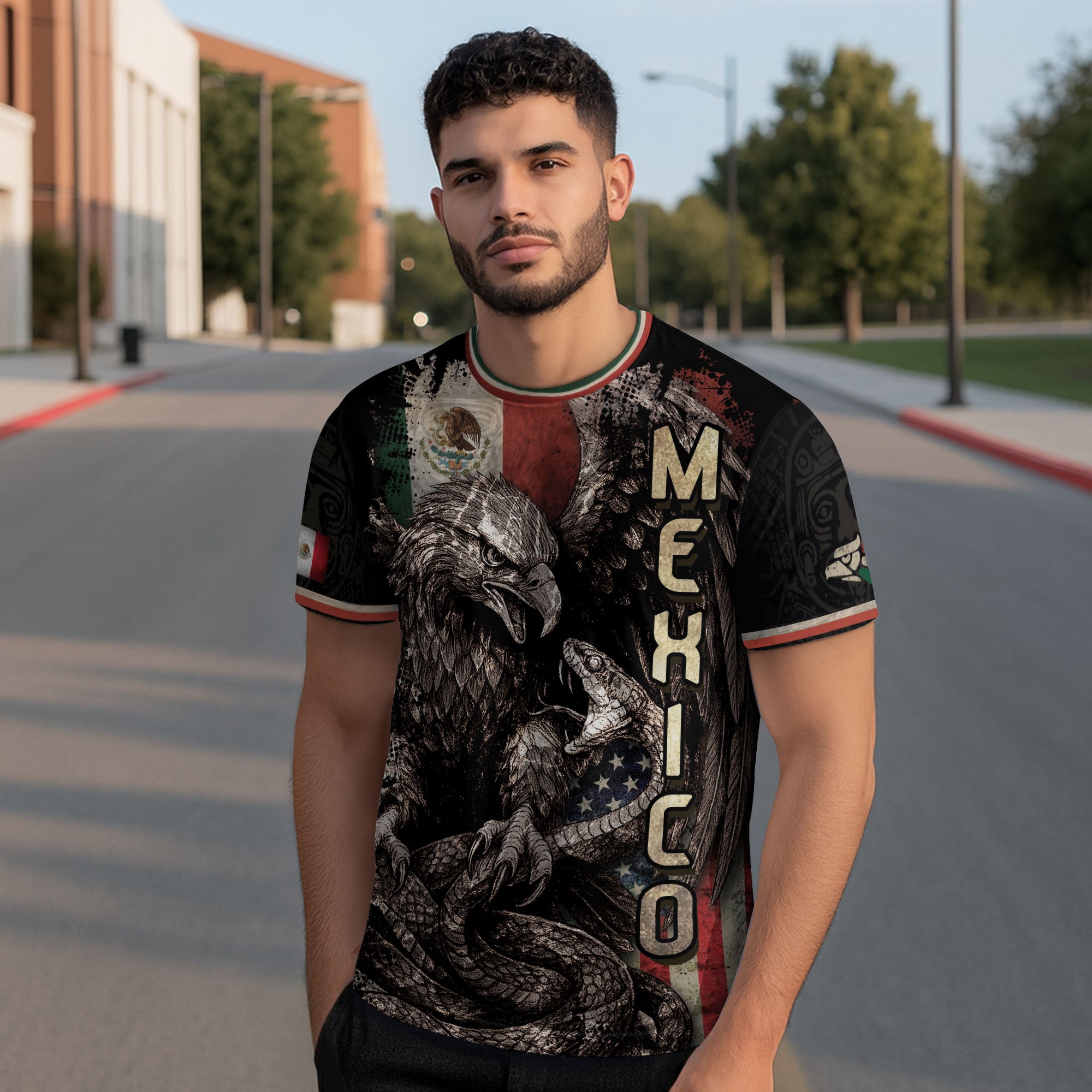 Mexico USA Flag Eagle Serpent Aztec Pattern Heritage Warrior Pride Power Shirt