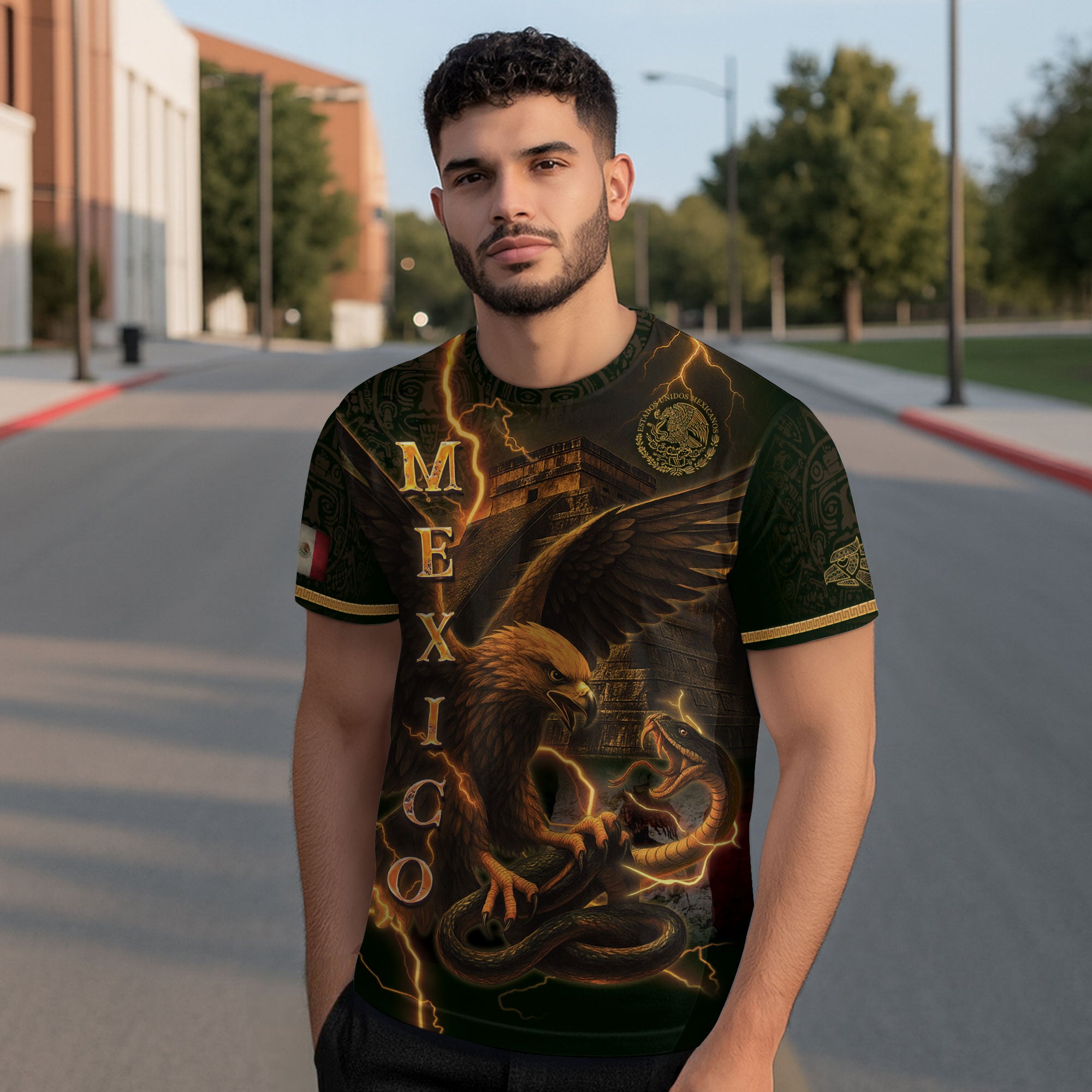 Mexico Eagle Serpent Lightning Aztec Pyramid Heritage Warrior Pride Power Shirt