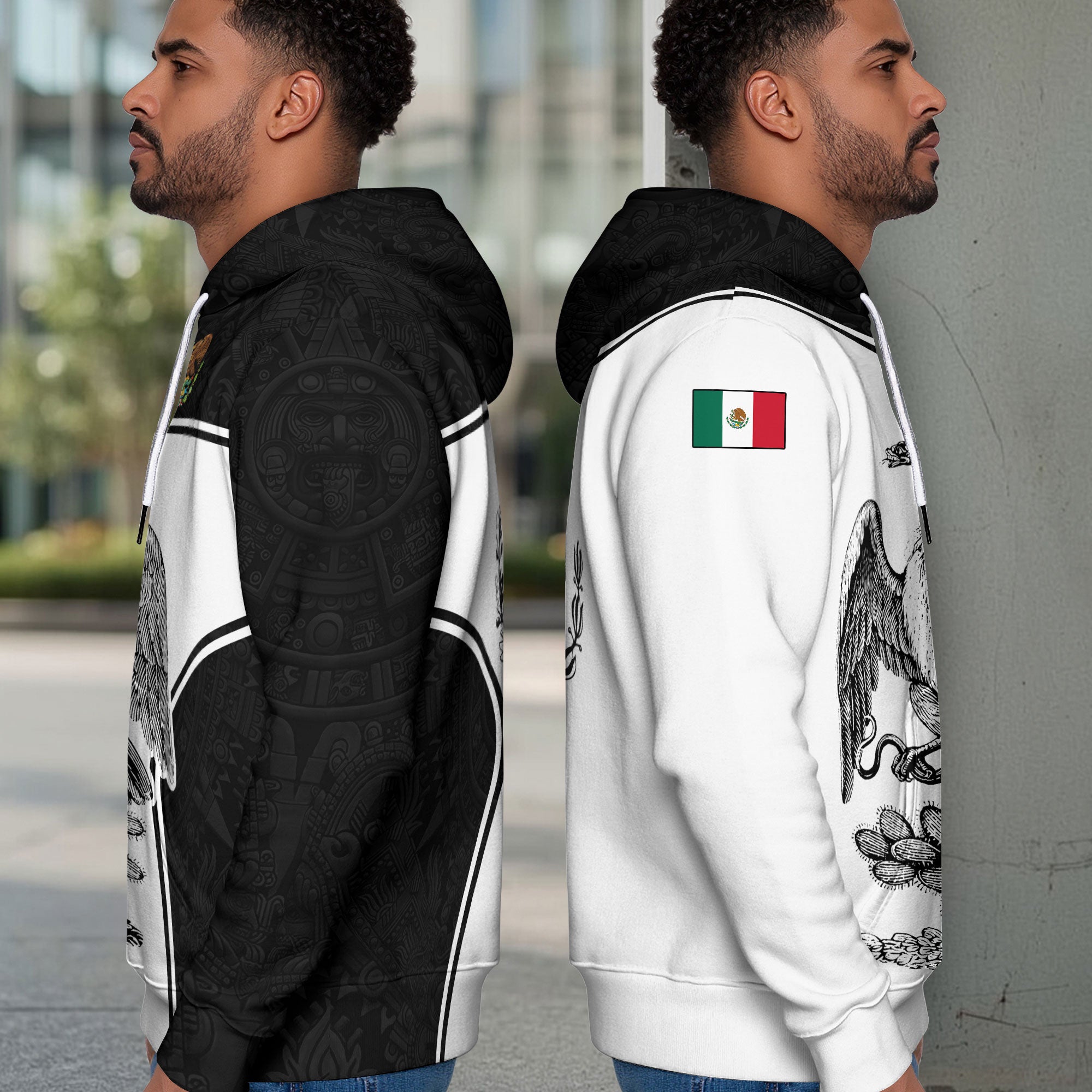Mexico Aztec Culture White Black Eagle Heritage Men Hoodie