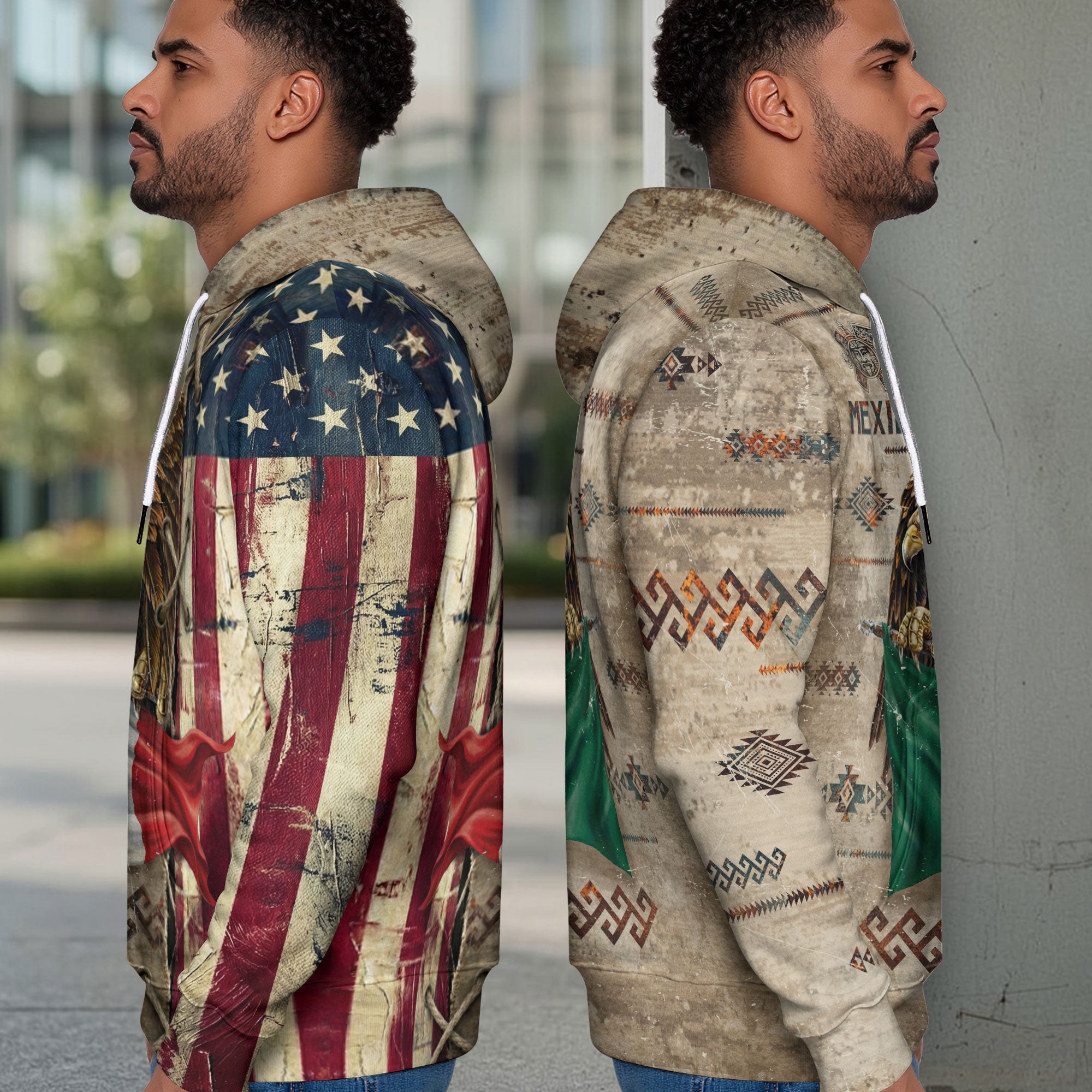 Mexican American Aztec Eagle Heritage Flag Design Mens Hoodie