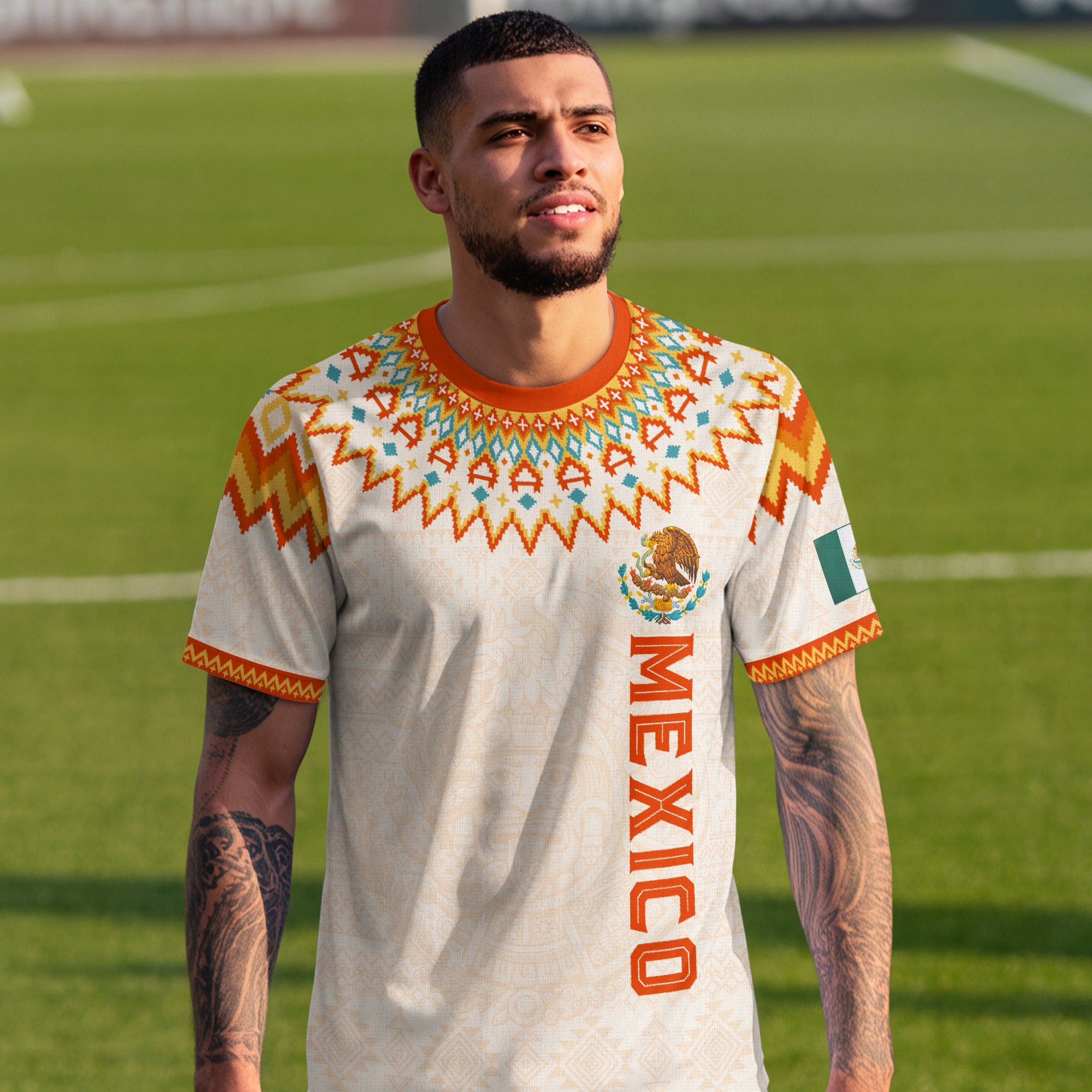 Mexico Heritage Soccer Jersey, Aztec Pattern Mexican Roots Design Jersey For Men