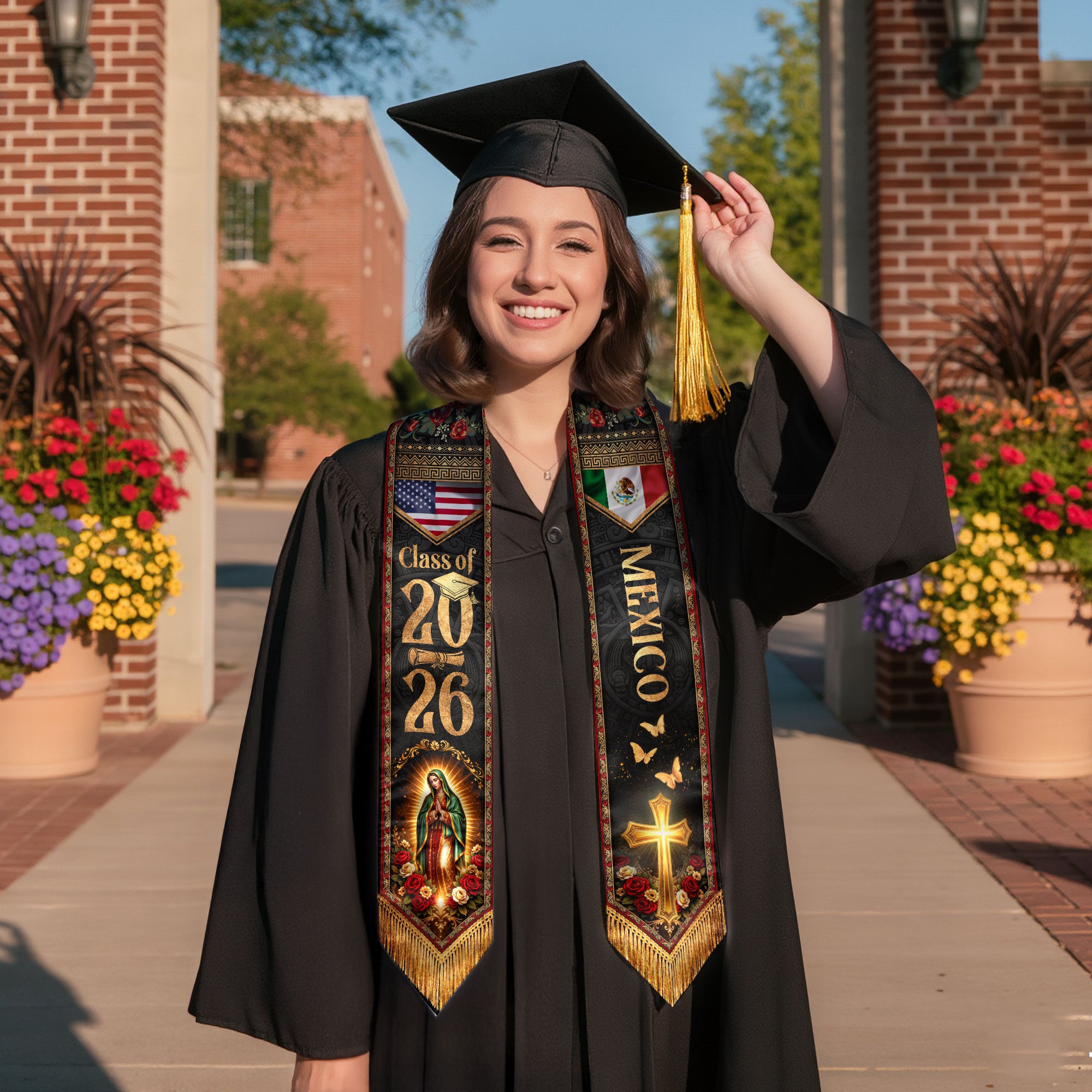Virgen de Guadalupe Mexican American Graduation Stole Class of 2026 Sash