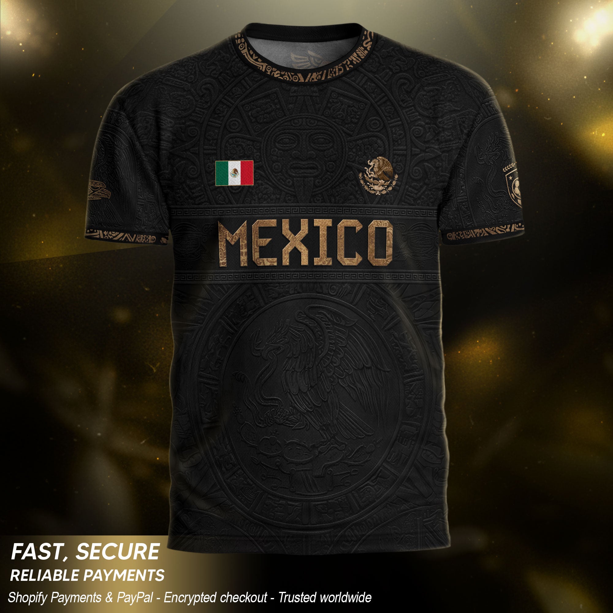Mexico Heritage Black Bronze Vintage Athletic Aztec Calendar Soccer Jersey