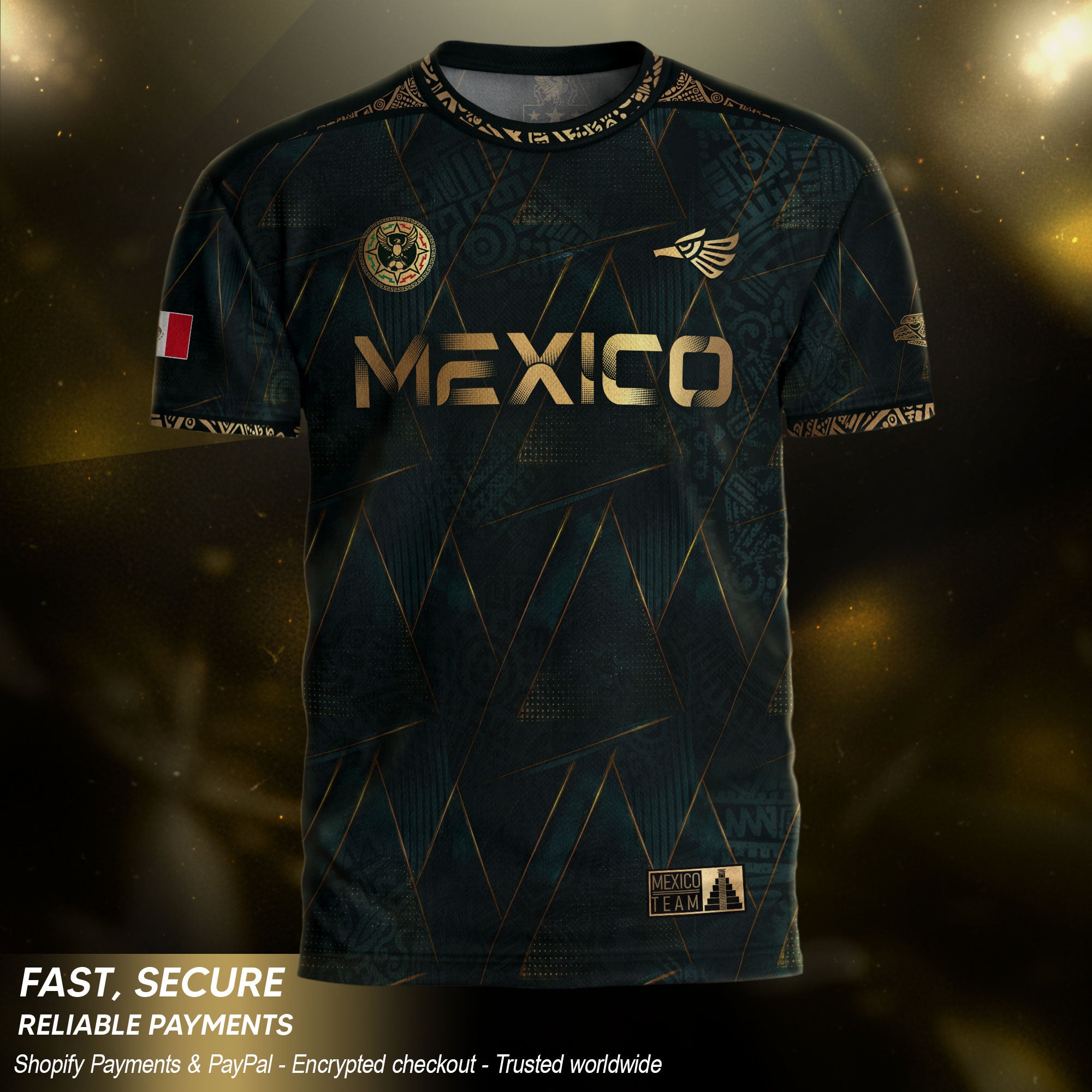Mexico Heritage Dark Green Gold Vintage Tribal Aztec National Soccer Jersey
