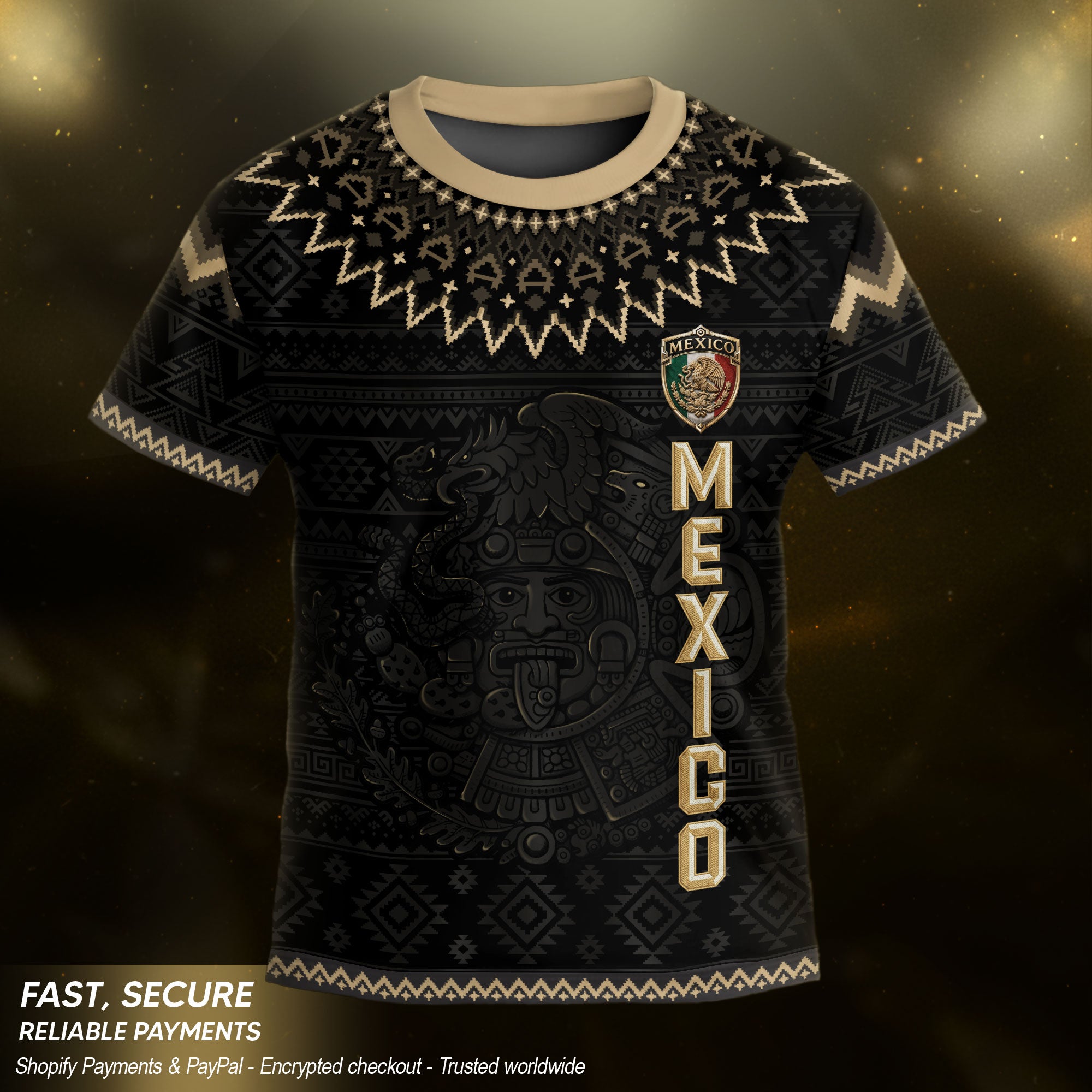Camiseta de fútbol juvenil con estampado vertical del Águila Dorada Negra de México