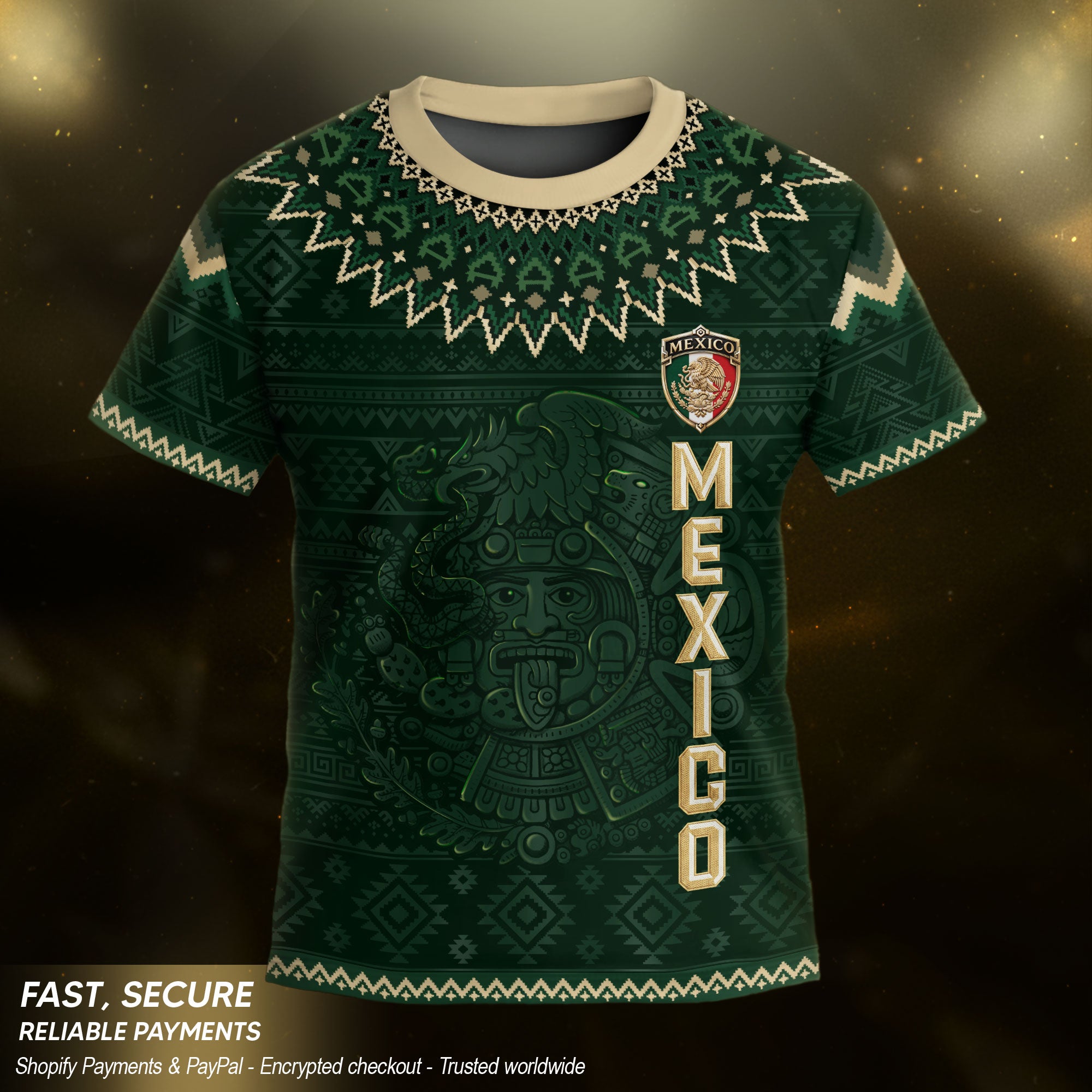 Camiseta de fútbol juvenil con estampado vertical del Águila Dorada Negra de México