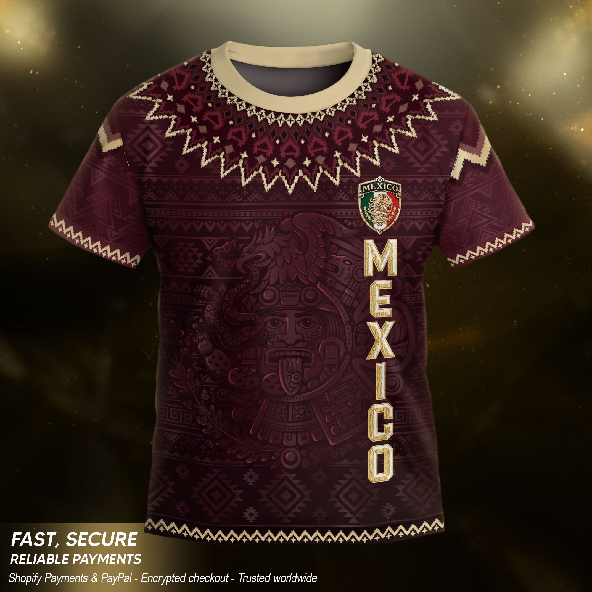 Camiseta de fútbol juvenil con estampado vertical del Águila Dorada Negra de México