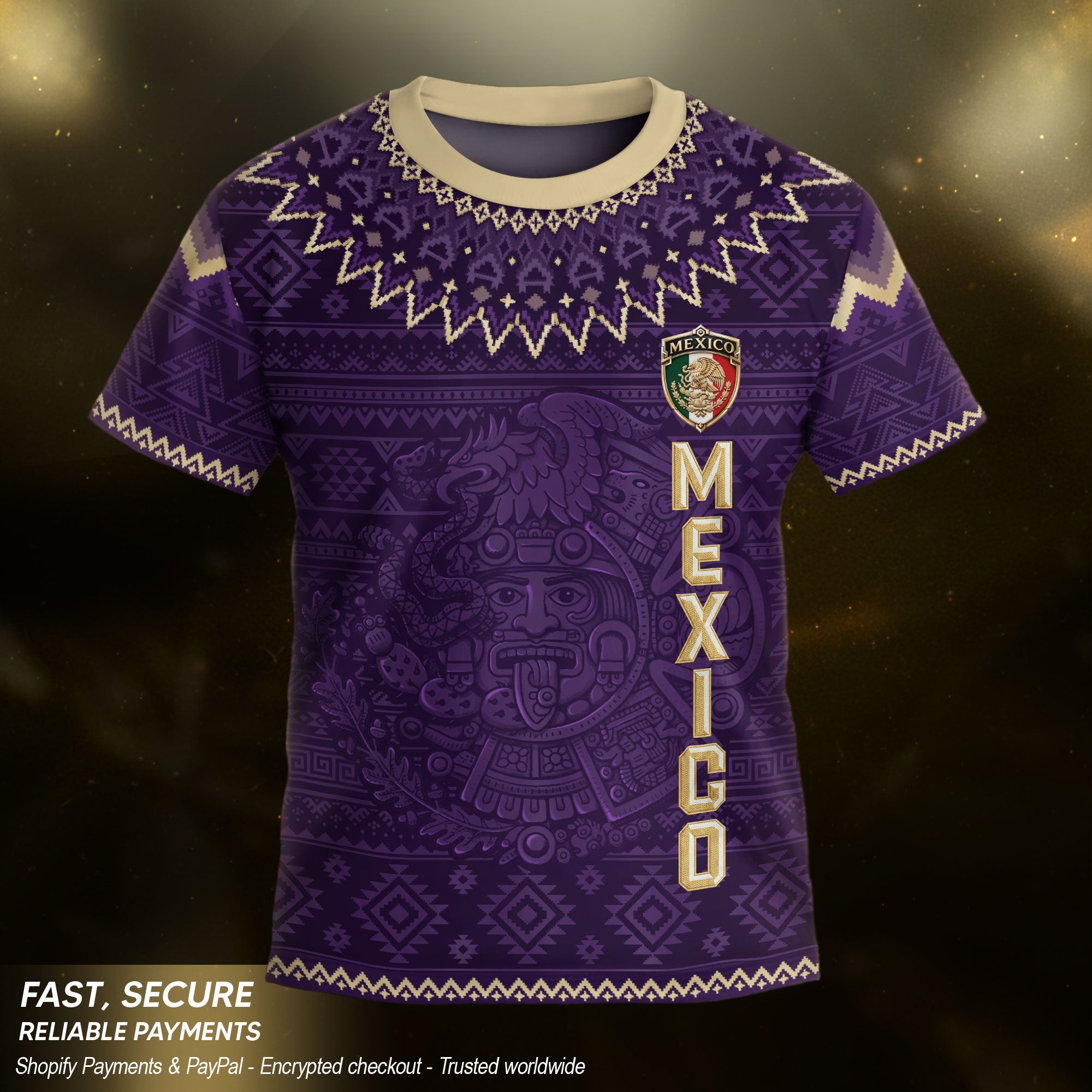 Camiseta de fútbol juvenil con estampado vertical del Águila Dorada Negra de México
