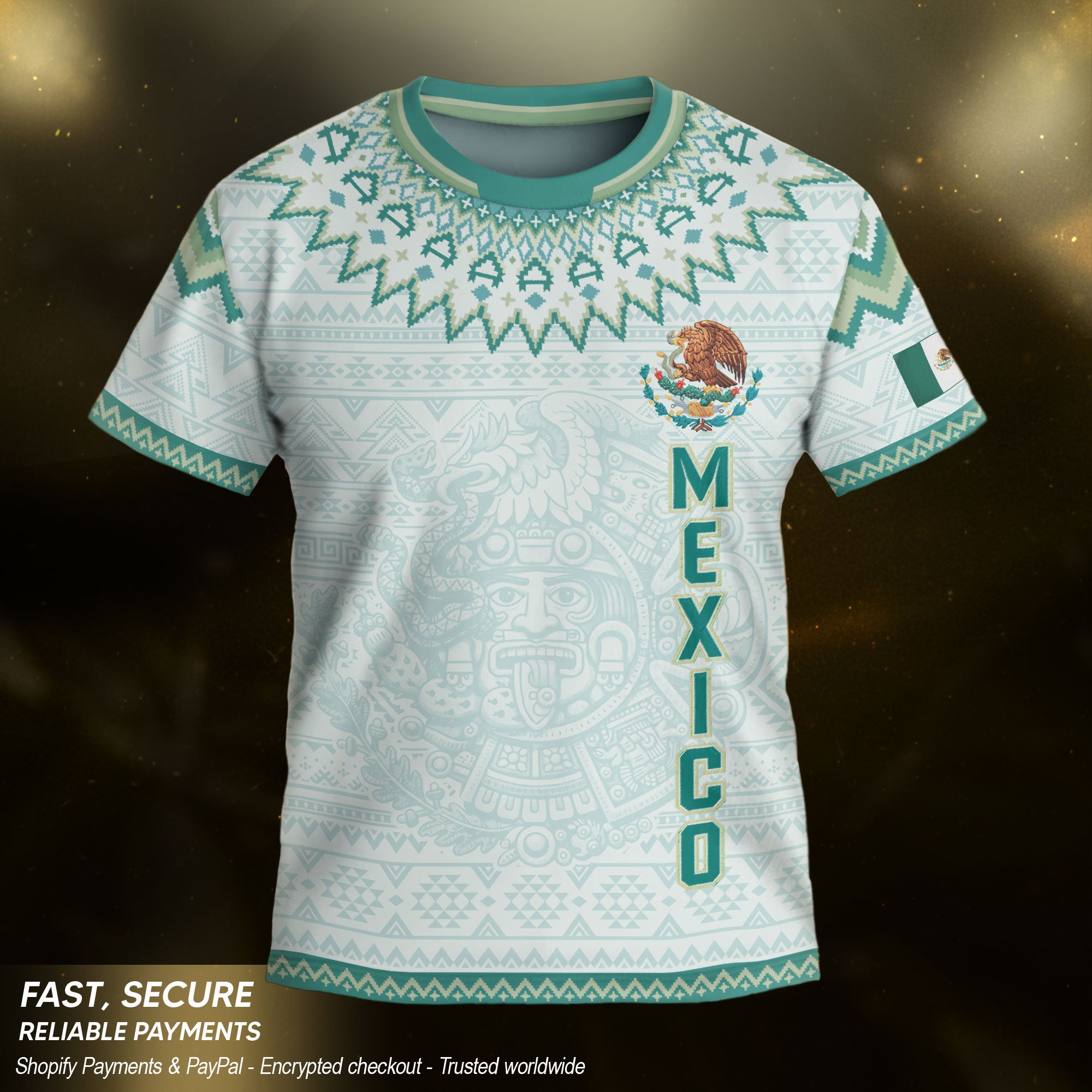 Camiseta de fútbol juvenil con estampado vertical del Águila Dorada Negra de México