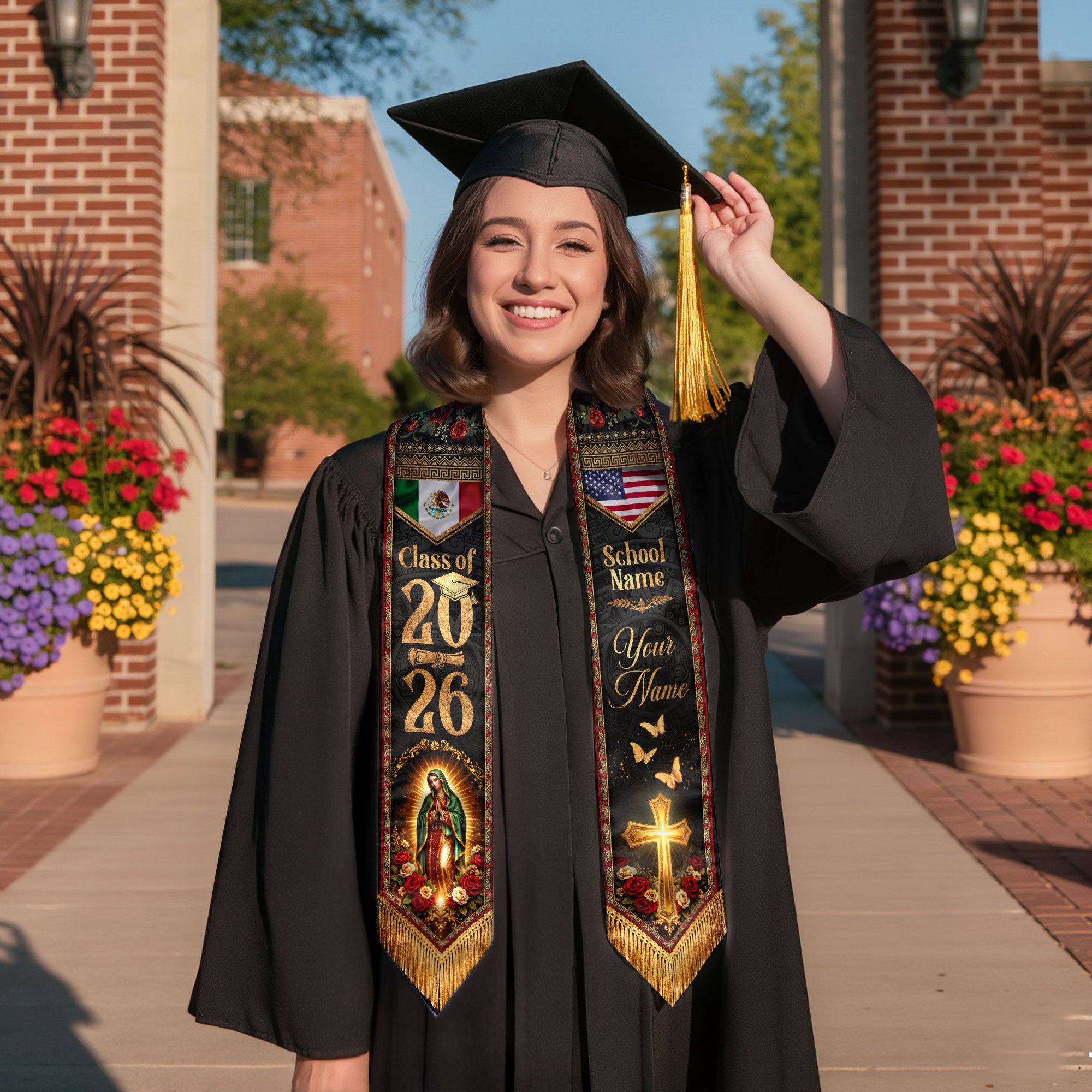 Mexican Graduation Stole 2026 Custom Mexican Graduation Sash, Mexican Flag Graduation