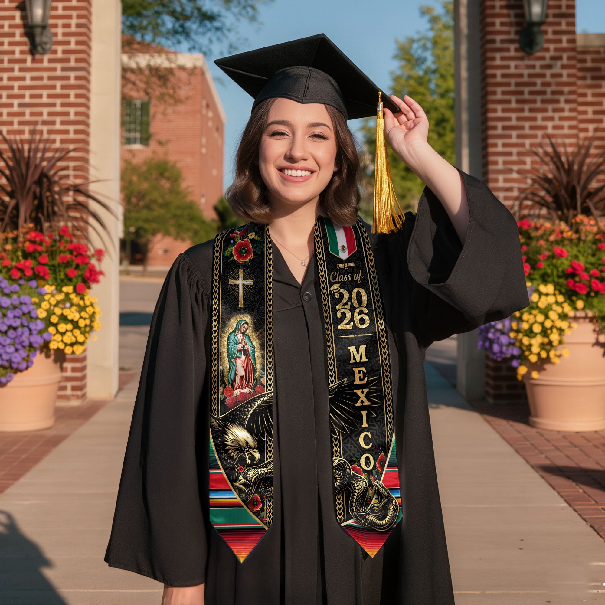 Class of 2026 Graduation Stole Mexico Eagle Guadalupe Hispanic Sash Cultural Gift