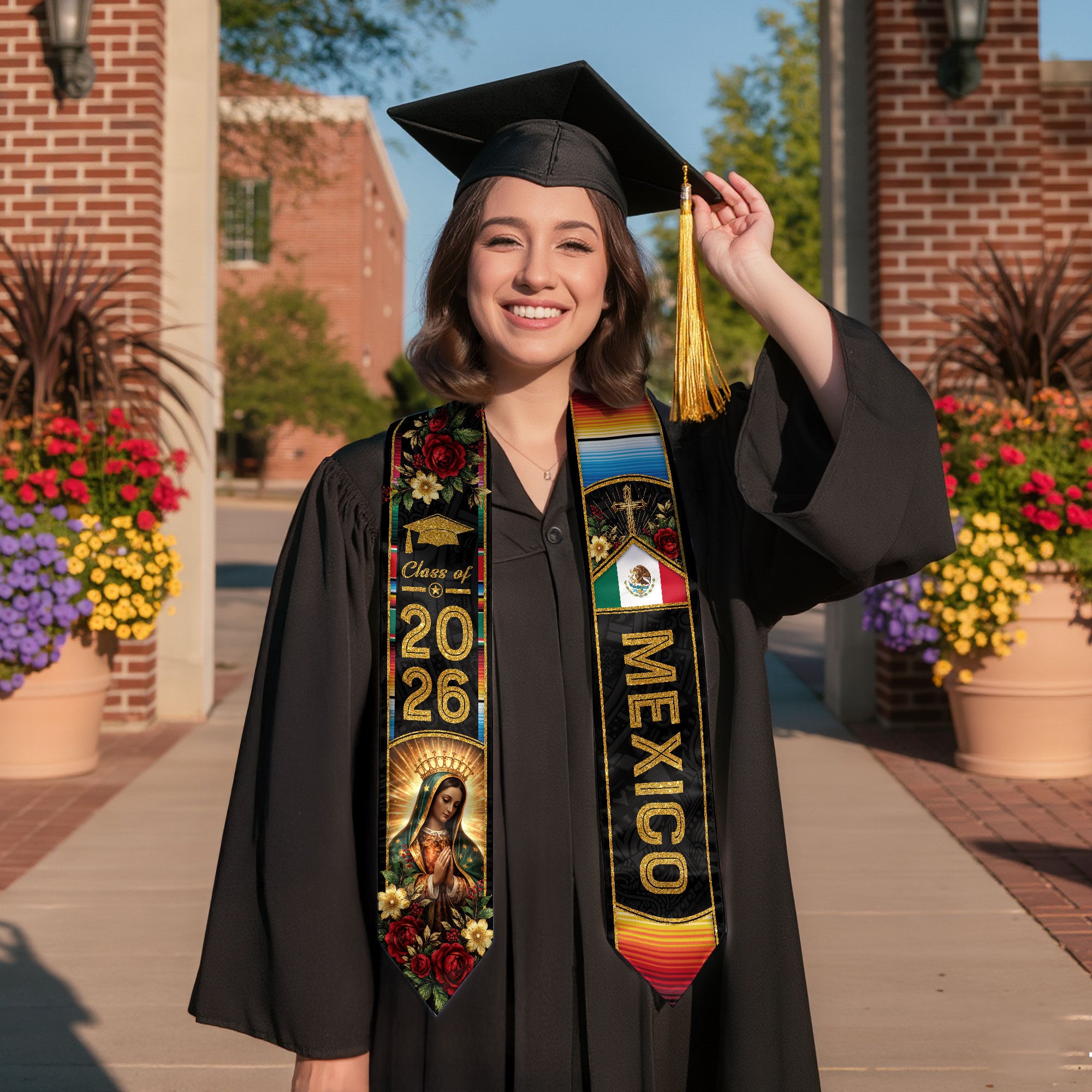 Mexican American Flag Graduation Stole Class of 2026 Mexican Sash Stoles for Graduation