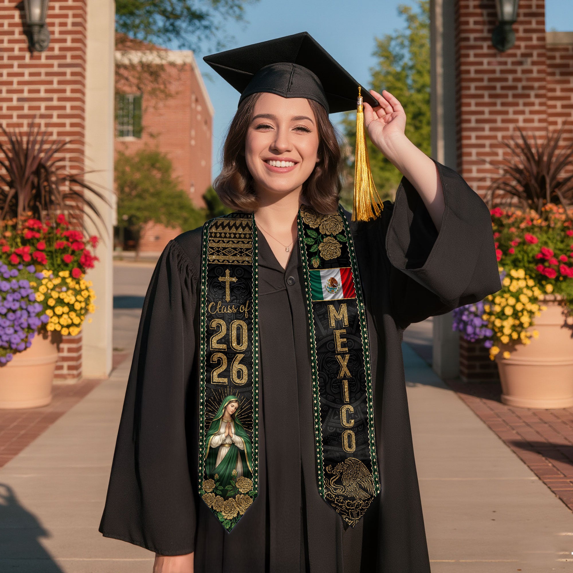 Graduation Stole Mexican Class of 2026 Mexican American Flag Sash for 2026 Graduation