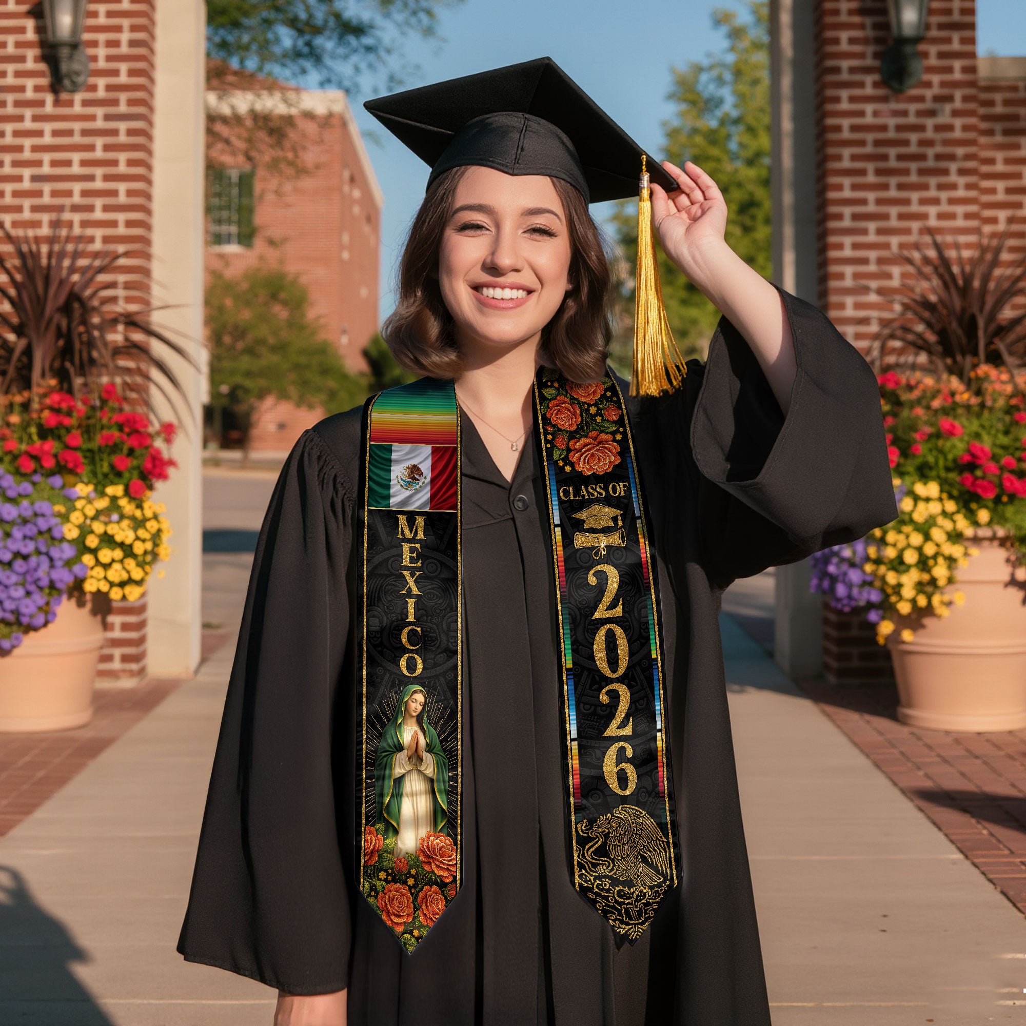 Class of 2026 Mexican Graduation Stole Mexican American Flag Sash for Graduation