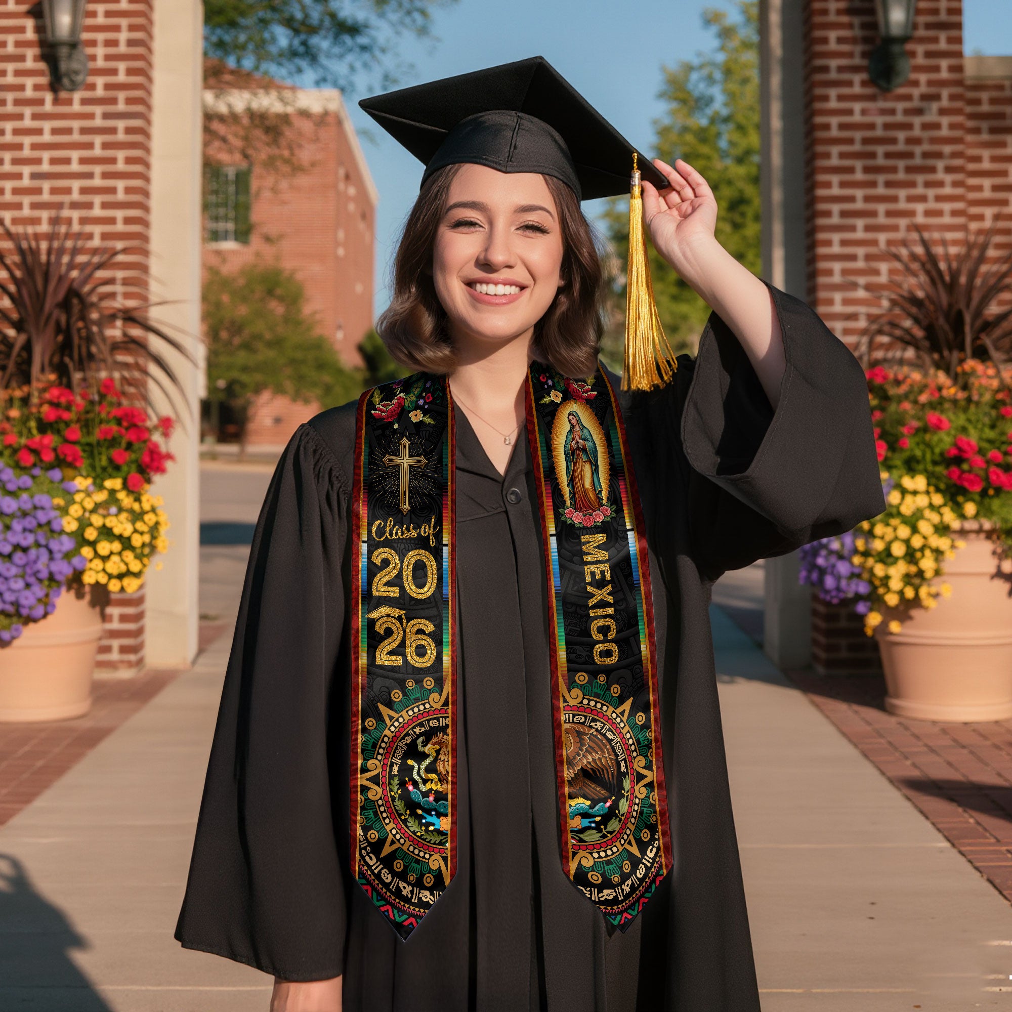 Mexican Sash Graduation Stole Class of 2026 Mexican American Flag Stoles for Graduation