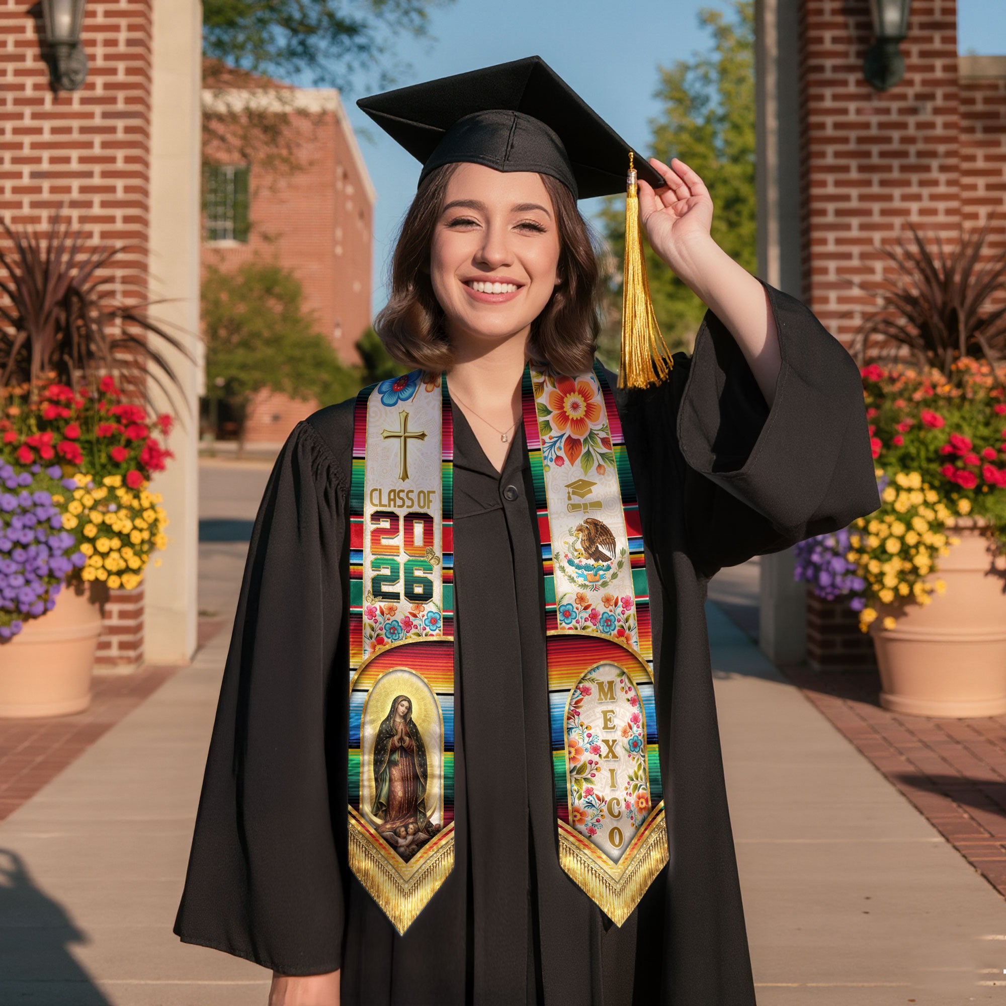Mexico Graduation Stole Class of 2026 – Virgen De Guadalupe Mexican Sash Gift