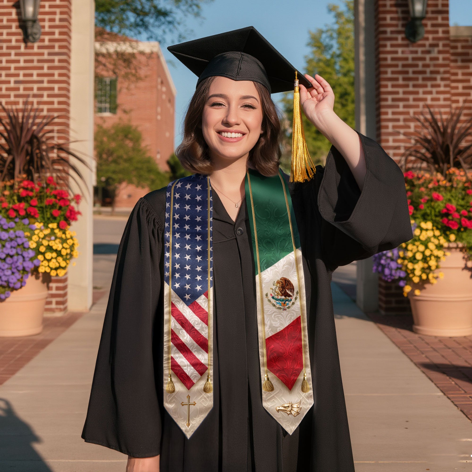 Mexican American Graduation Stole - Mexico USA Flag Heritage Sash Gift